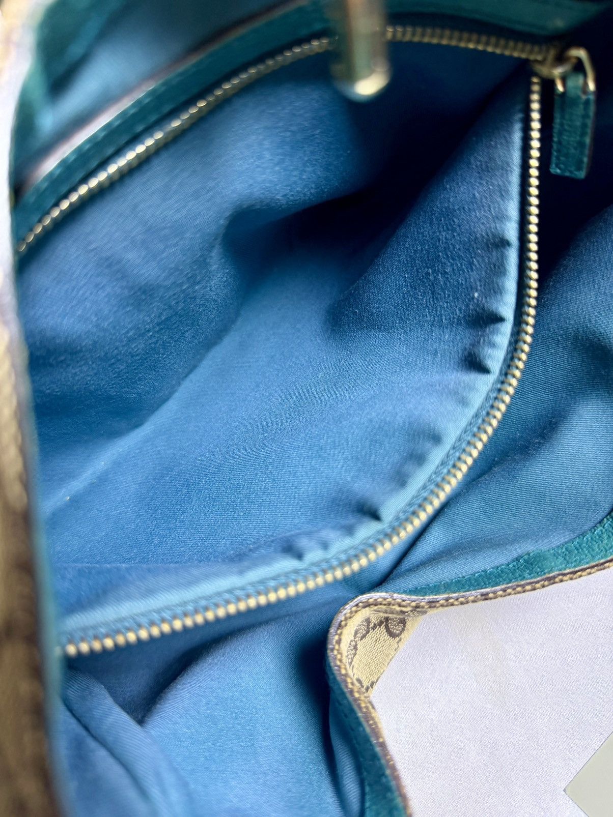Gucci Authentic GUCCI Jackie 1961 Beige Canvas x Teal Hobo Bag Size ONE SIZE - 8 Thumbnail