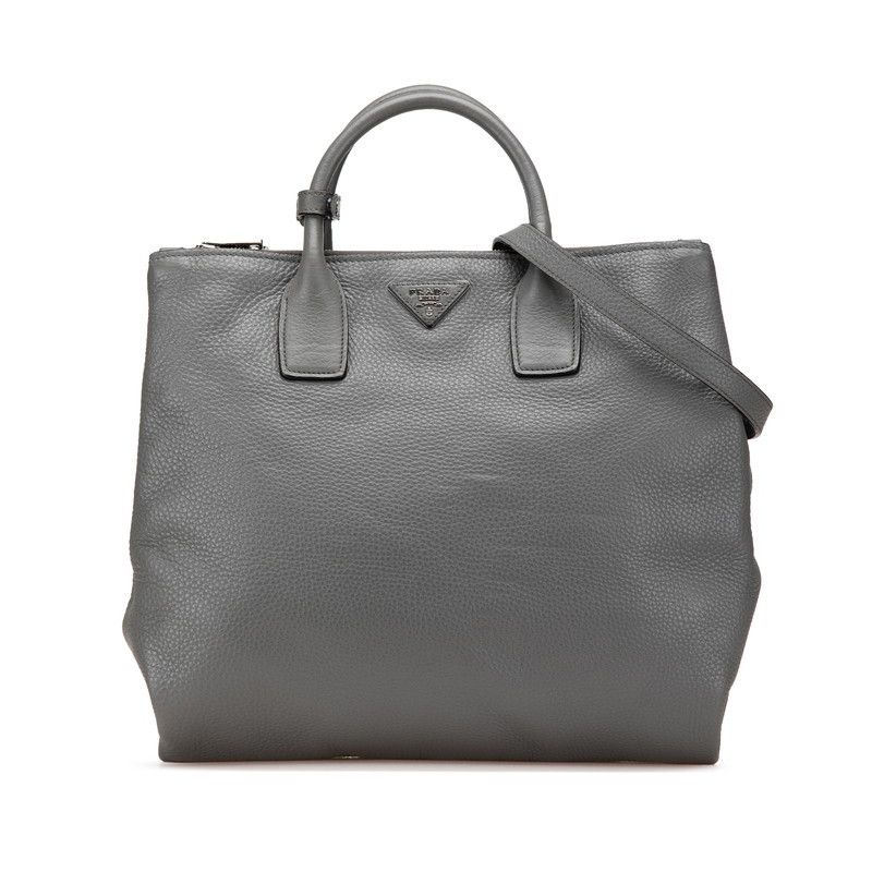 Prada Prada Grey Leather Triangle Logo 2Way Bag Leather Shoulder Bag, Women's