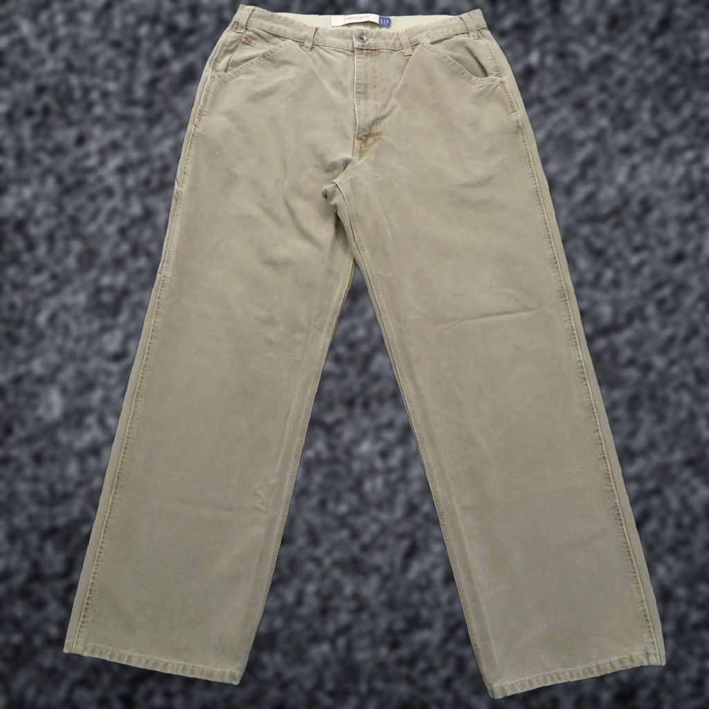 Gap VINTAGE Gap Pants Mens 36 Baggy Y2K Mechanic Wide Pipe Leg Skater Canvas Heavy 36x32 Beige Cotton Cargo Pocket 90s Grunge Hip Hop USA Skater Mens Size US 36 / EU 52 - 1 Thumbnail