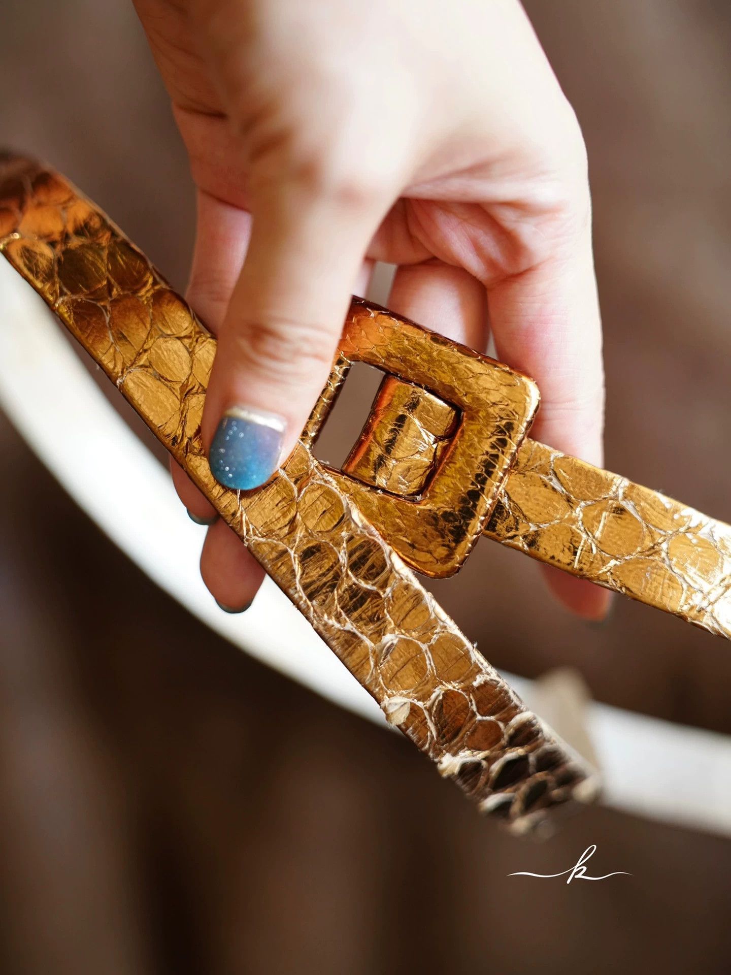 Yves Saint Laurent YSL Rive Gauche Vintage Gold Python Square Buckle Belt W2cm Size ONE SIZE - 5 Thumbnail