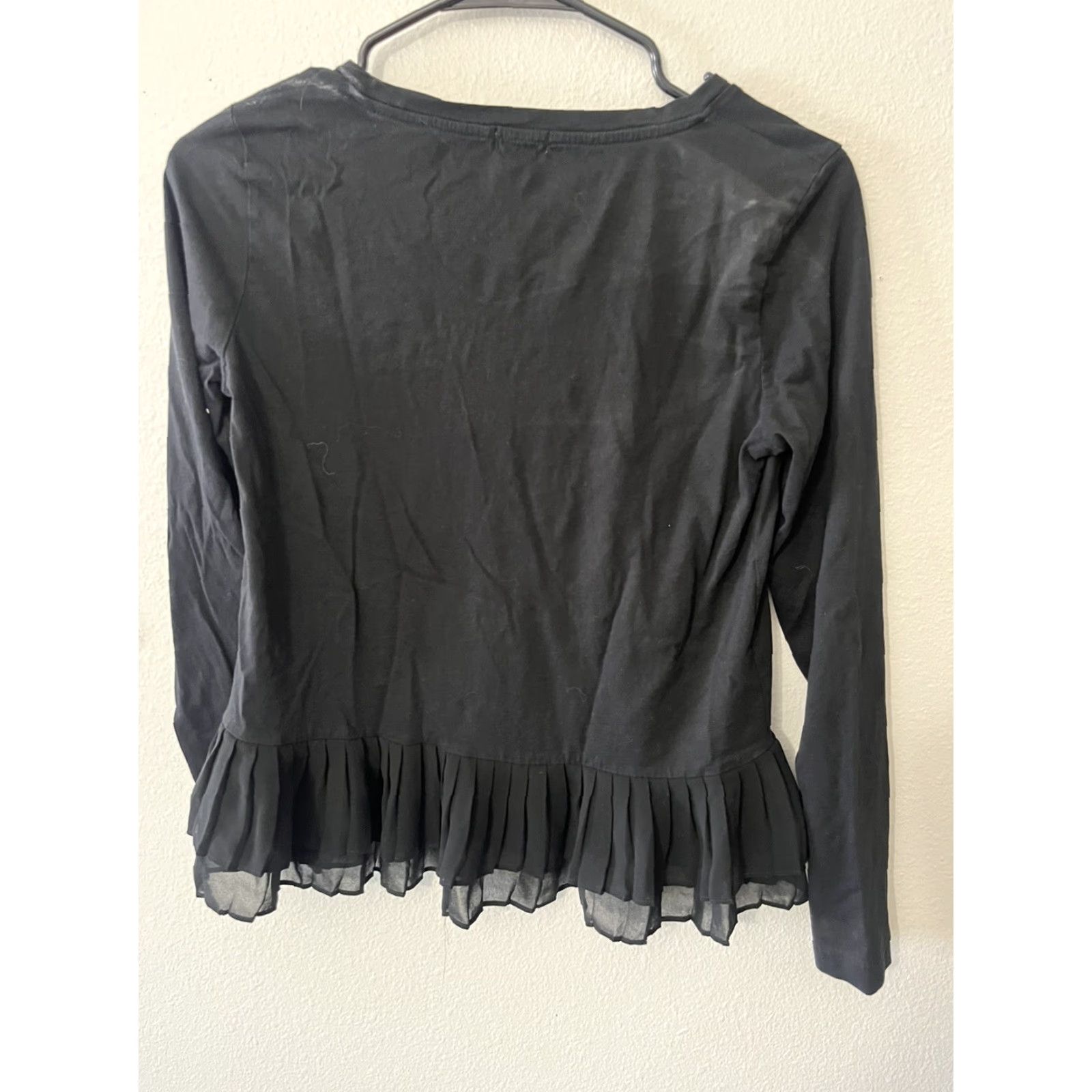 J.Crew J. Crew Blouse Long Sleeve Black Solid Pleated Hem XS Women Regular Size XS Size XS / US 0-2 / IT 36-38 - 4 Thumbnail