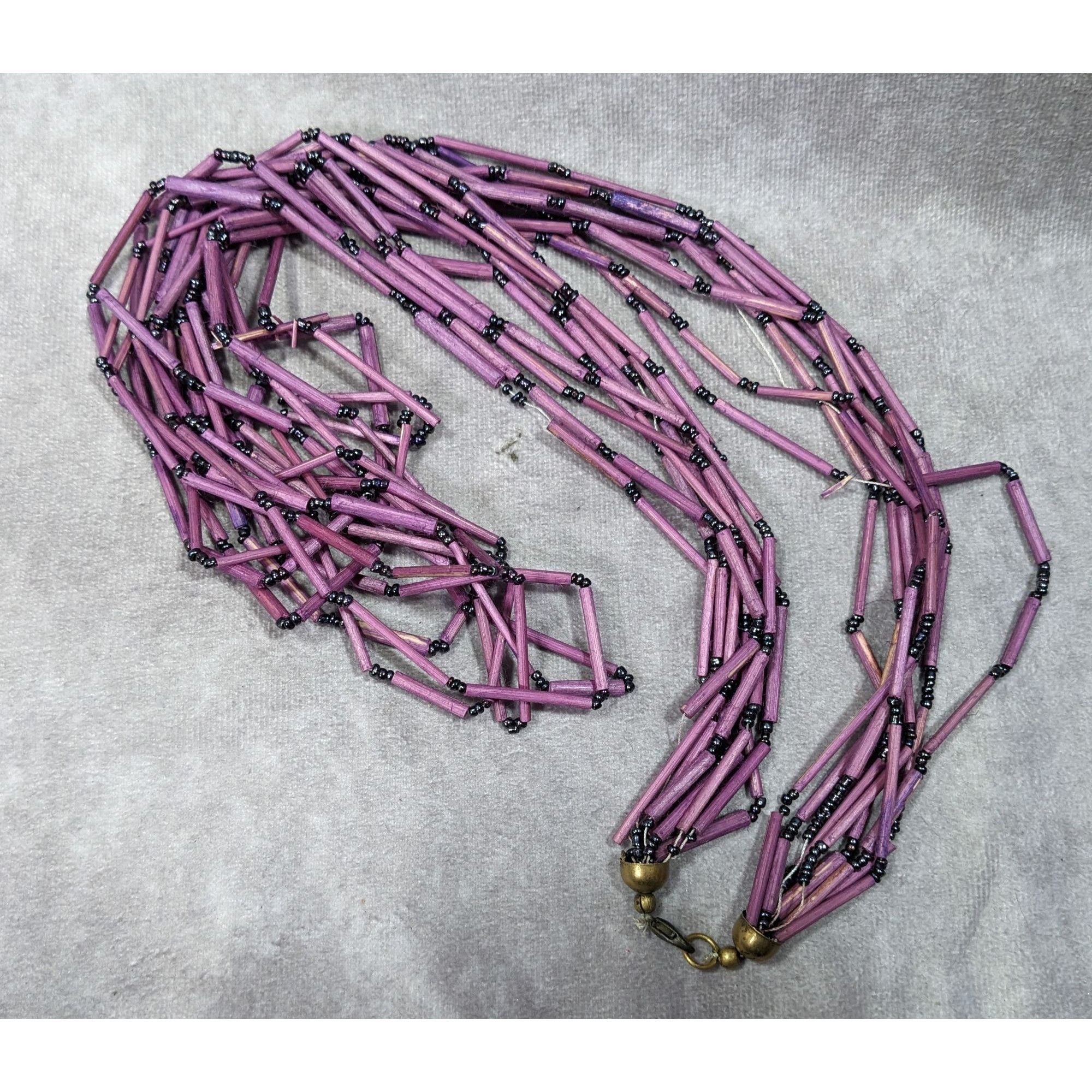 Other Vintage Bohemian Purple Wood And Glass Beaded Multistrand Ne Size ONE SIZE - 12 Thumbnail