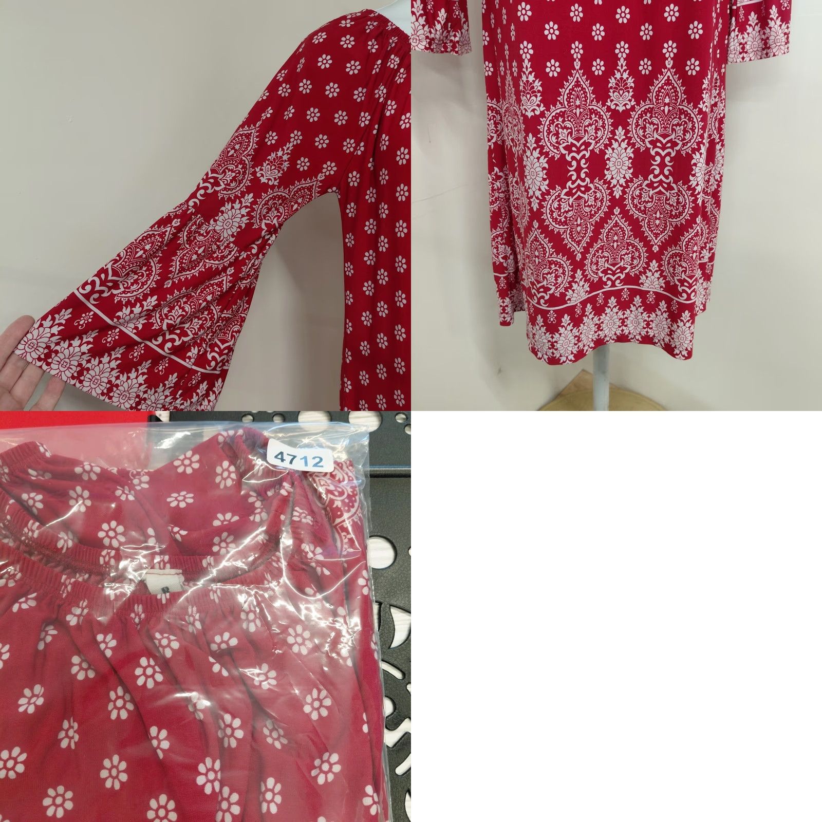 Bell R Rouge Dress Womens Medium Red/White Bohemian Printed Long Bell Sleeve Mini Dress Size M / US 6-8 / IT 42-44 - 9 Thumbnail