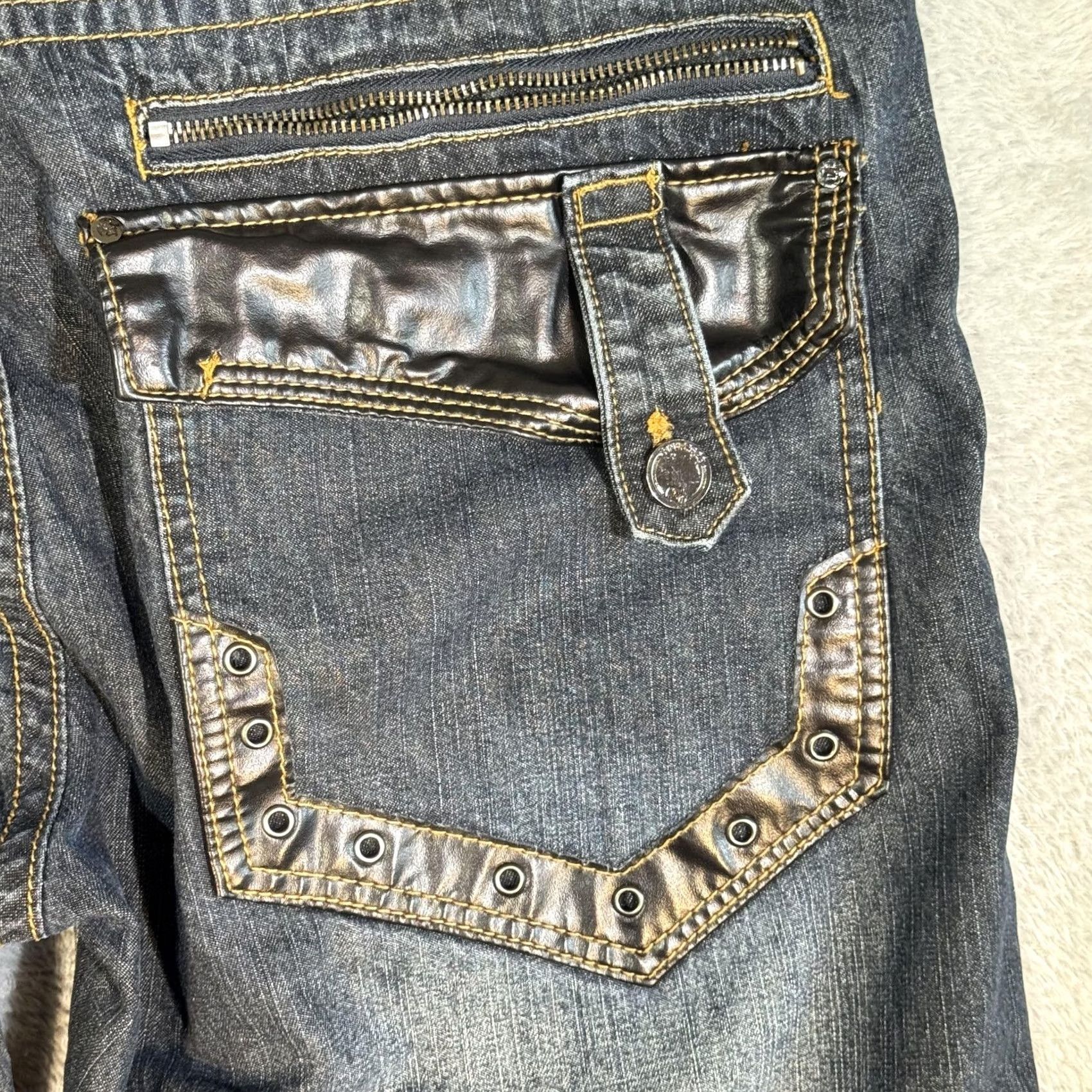 Southpole Southpole Jeans Mens 38x32 Blue Whiskered Distressed Straight Leg Back Flap Pockets Size US 38 / EU 54 - 4 Thumbnail