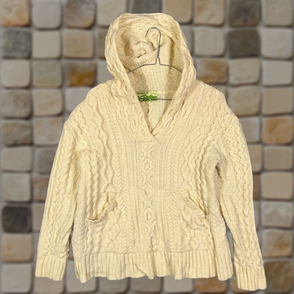 Vintage Aran Sweater Womens M Craft Hoodie Cable Knit Fisherman Merino Wool Pullover - Classic Indoor Size M / US 6-8 / IT 42-44 - 1 Thumbnail