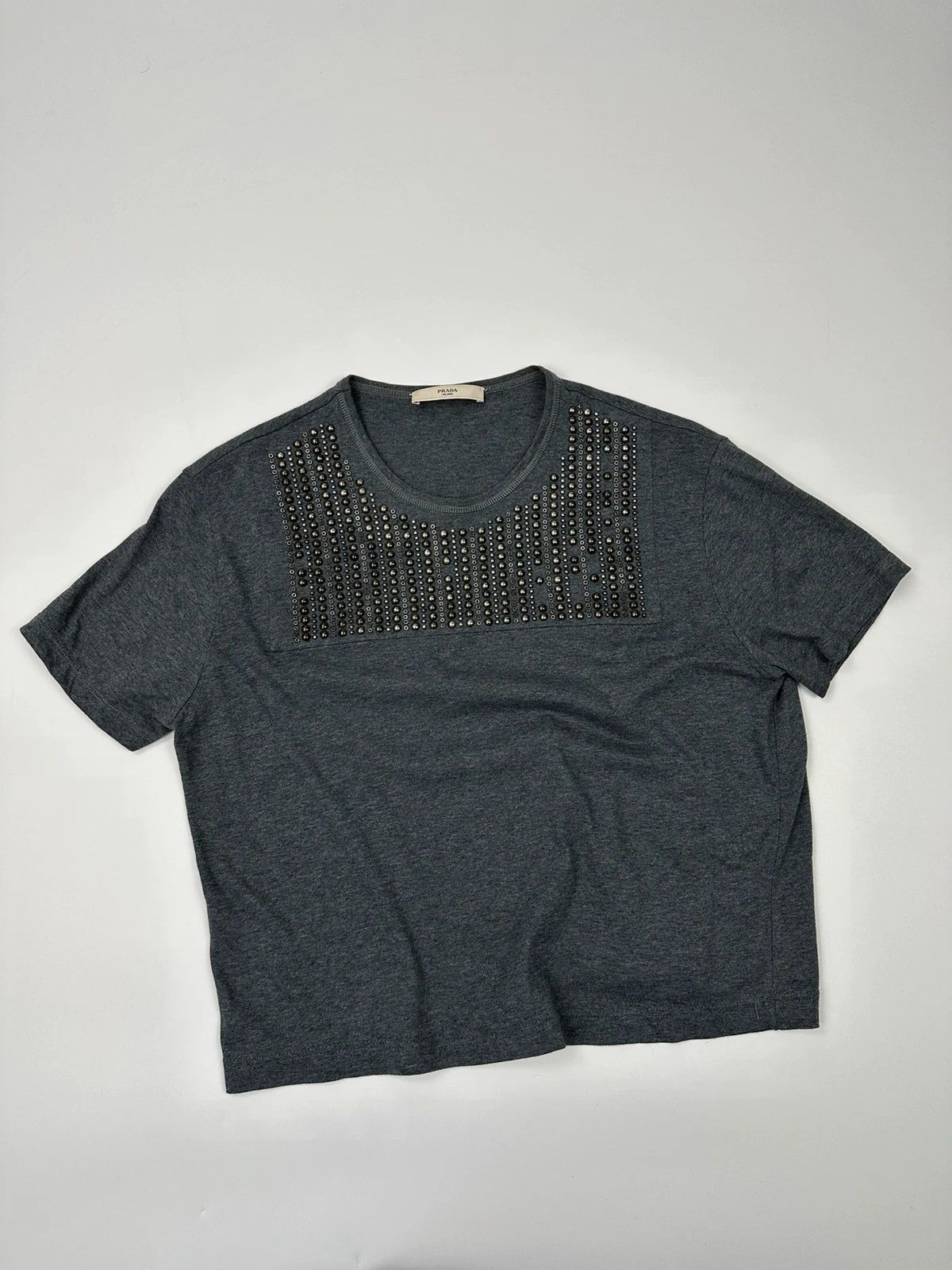 Prada Prada Milano 00´s Grey Studded Crop Boxy Tee Size M / US 6-8 / IT 42-44 - 1 Thumbnail