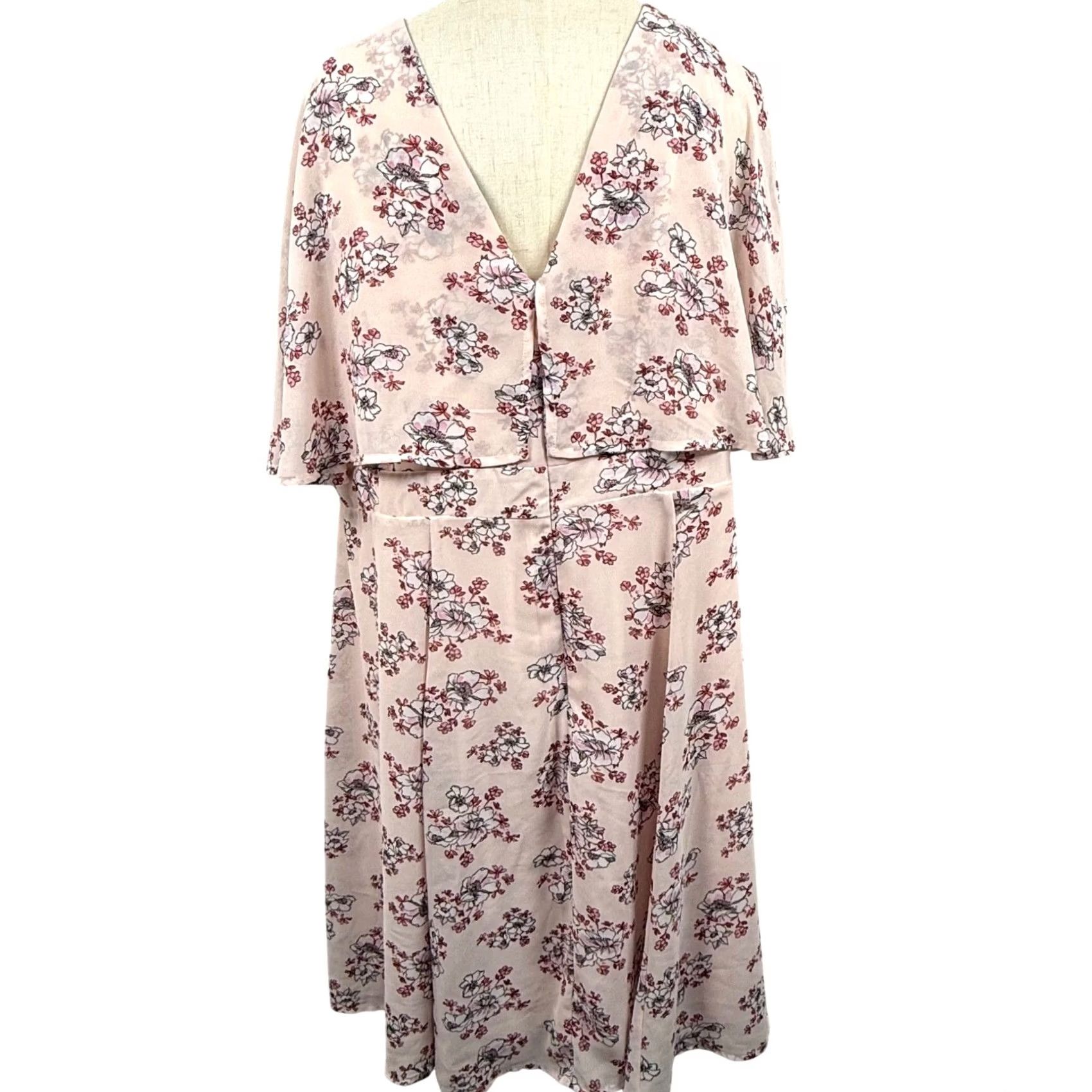 Torrid Torrid Pink Floral Dress 22 Capelet Overlay Chiffon Romantic Plus Size Midi Dress Flutter Sleeve V-Neck Zipper Womens Size 3XL / US 20-22 - 3 Thumbnail