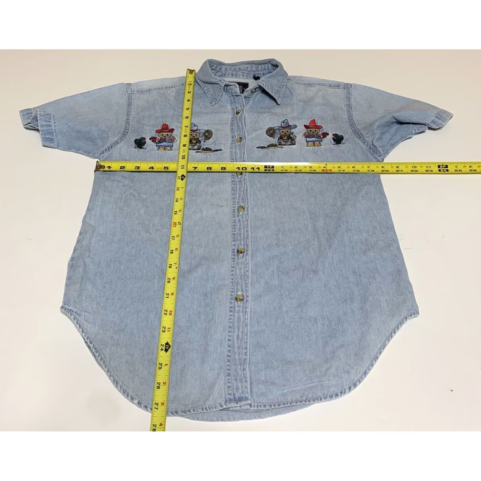 Vintage VINTAGE Lets Quinn Again Women's Shirt Cowboy Bears Blue Short Sleeve Button-Up Top Sz A S Size S / US 4 / IT 40 - 3 Thumbnail