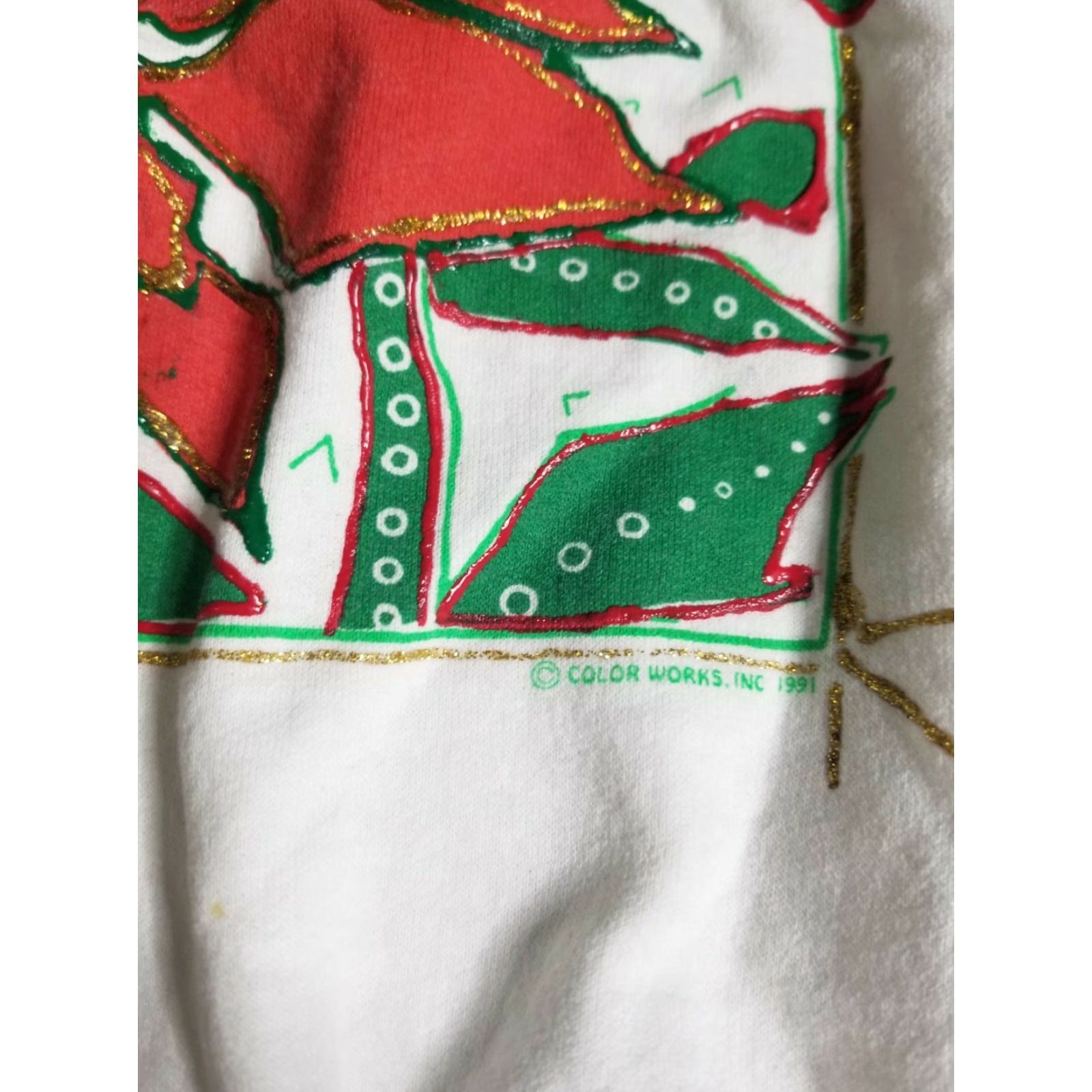 Vintage VINTAGE Tennessee River Poinsettia Christmas Sweatshirt Pullover Large White Distressed 90s Women's Size L / US 10 / IT 46 - 4 Thumbnail