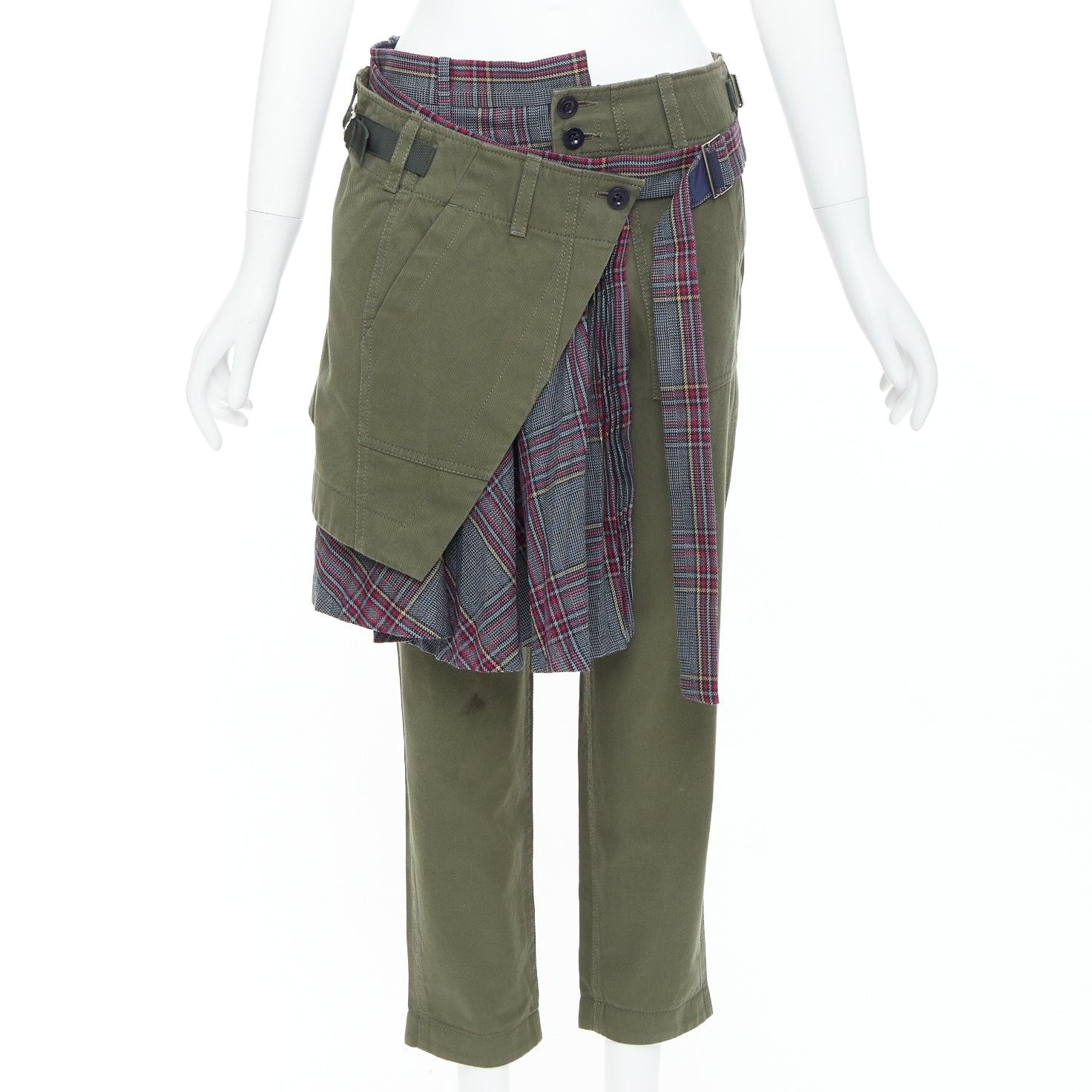 Sacai SACAI 2018 khaki cotton deconstructed check wool kilt pants JP2 M Size 28" / US 6 / IT 42 - 1 Thumbnail