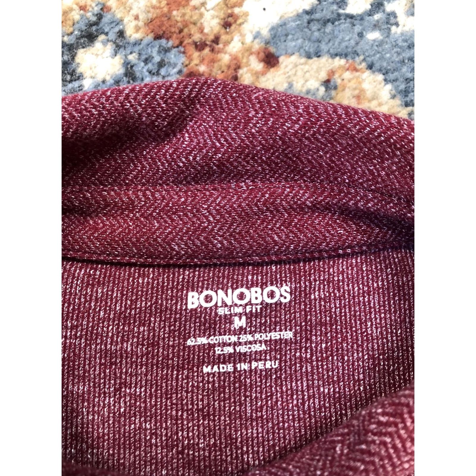 Bonobos Bonobos Polo Shirt Mens M Burgundy Long Sleeve Slim Fit Herringbone Knit Polo Shirt Slim Fit Mens Burgundy Red Knit Collar 3-Button Casual Business Size US M / EU 48-50 / 2 - 7 Thumbnail