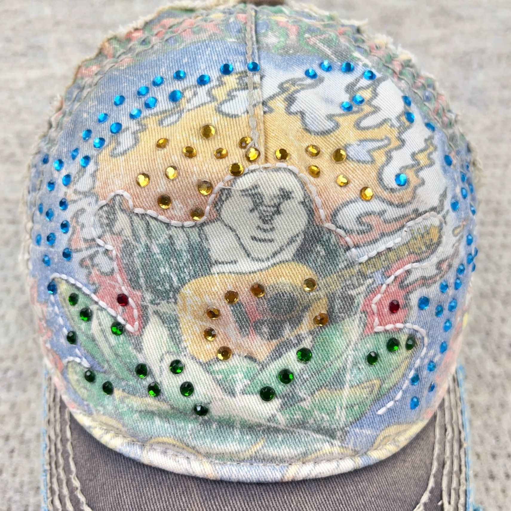 True Religion VINTAGE True Religion Women’s Trucker Hat Buddha Crystal Distressed Cotton Leather Blue 90s Retro Boho Adjustable Size 42" / US 20 - 6 Thumbnail