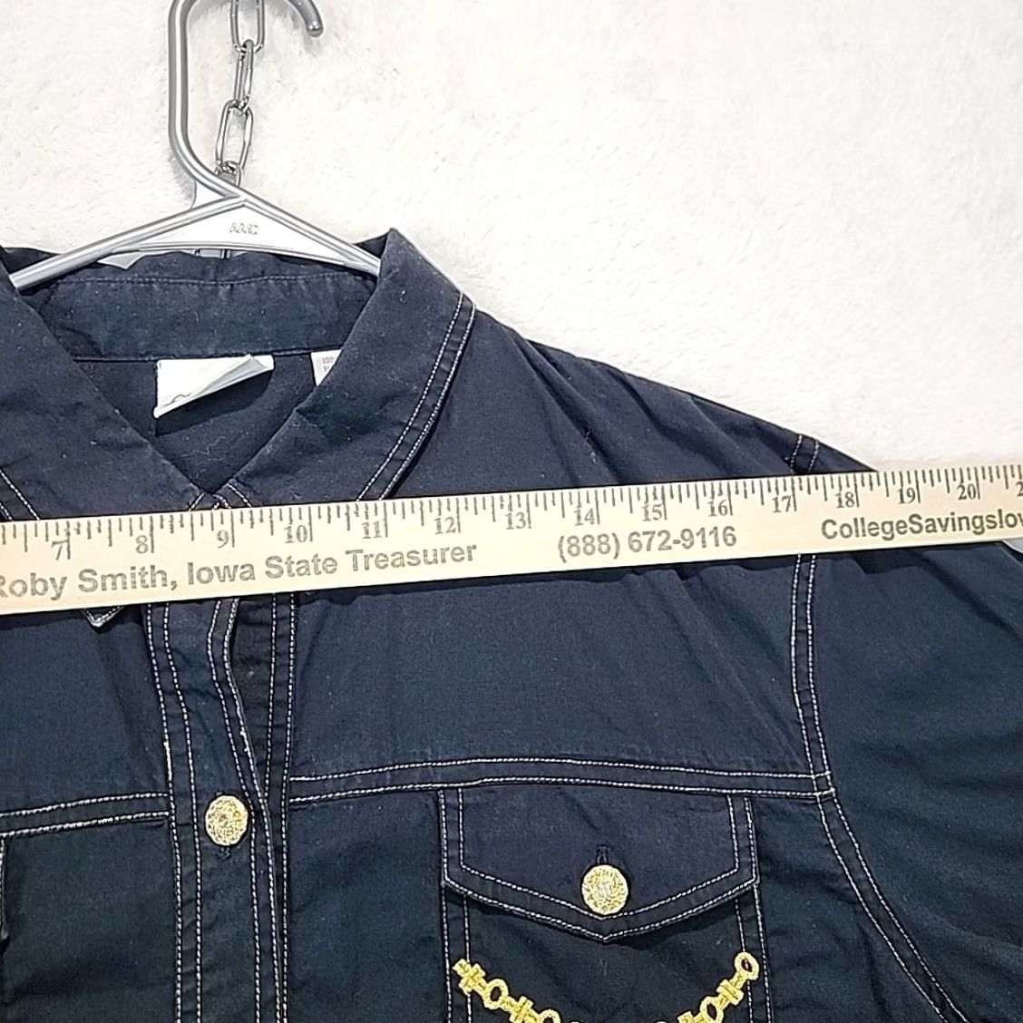 Vintage VINTAGE Styleworks Black Button-Up Cotton Blouse Gold Embellishments Womens Sz 16 Regular Fit Long Sleeve Rhinestone Cardigan not included? Size XXL / US 16-18 / IT 52-54 - 7 Thumbnail
