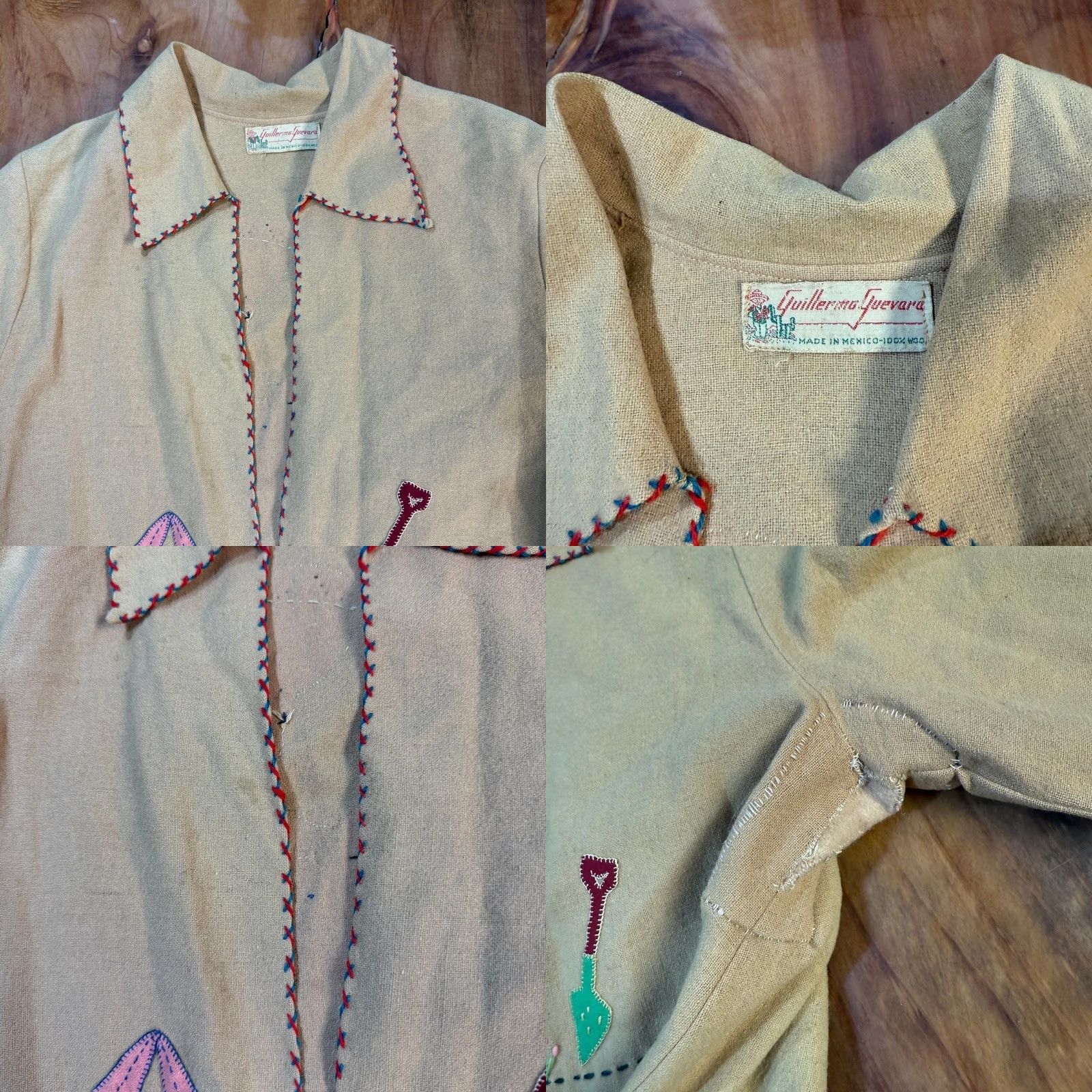 Vintage VINTAGE Guillermo Guevara Wool Embroidered Jacket Mexican Tourist Beige S Size S / US 4 / IT 40 - 8 Thumbnail