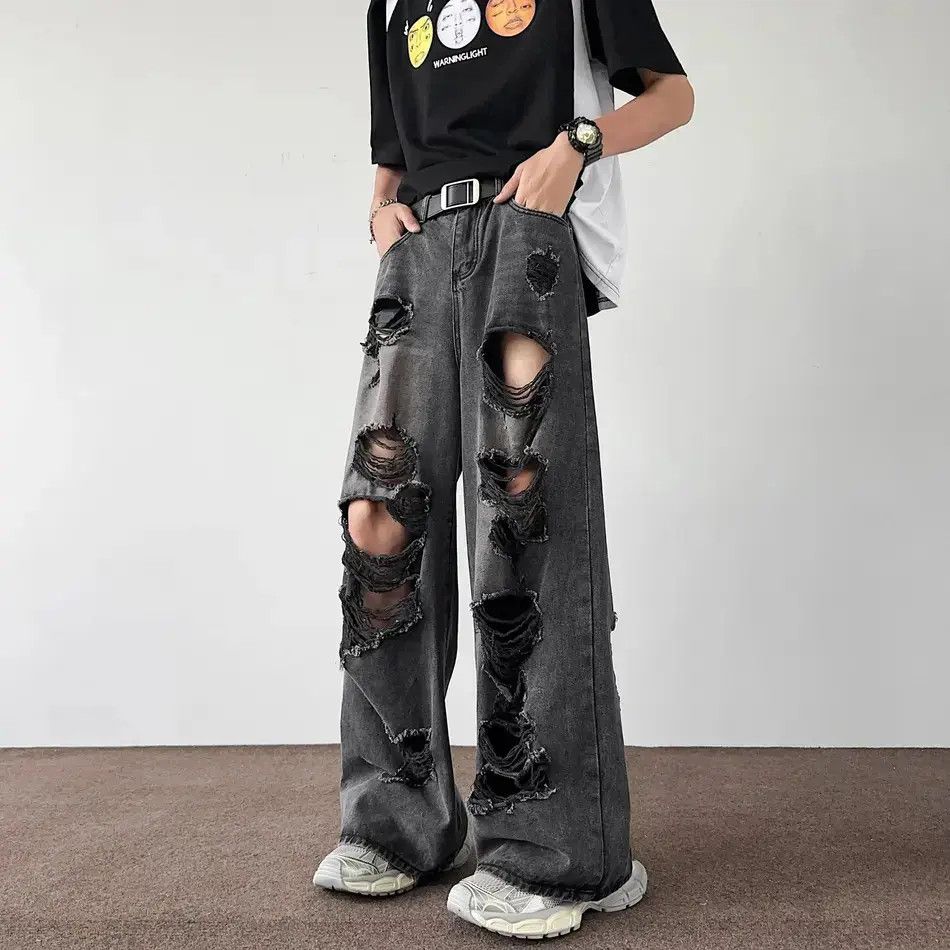 Japanese Brand Retro loose casual wide leg ripped jeans Size US 34 / EU 50 - 6 Thumbnail