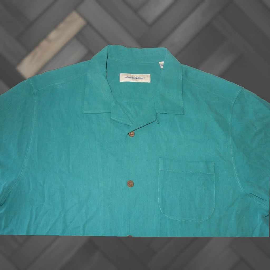 Tommy Bahama Tommy Bahama Men's Silk Hawaiian Green Short Sleeve Button-Up Shirt Size Large Size US L / EU 52-54 / 3 - 1 Thumbnail