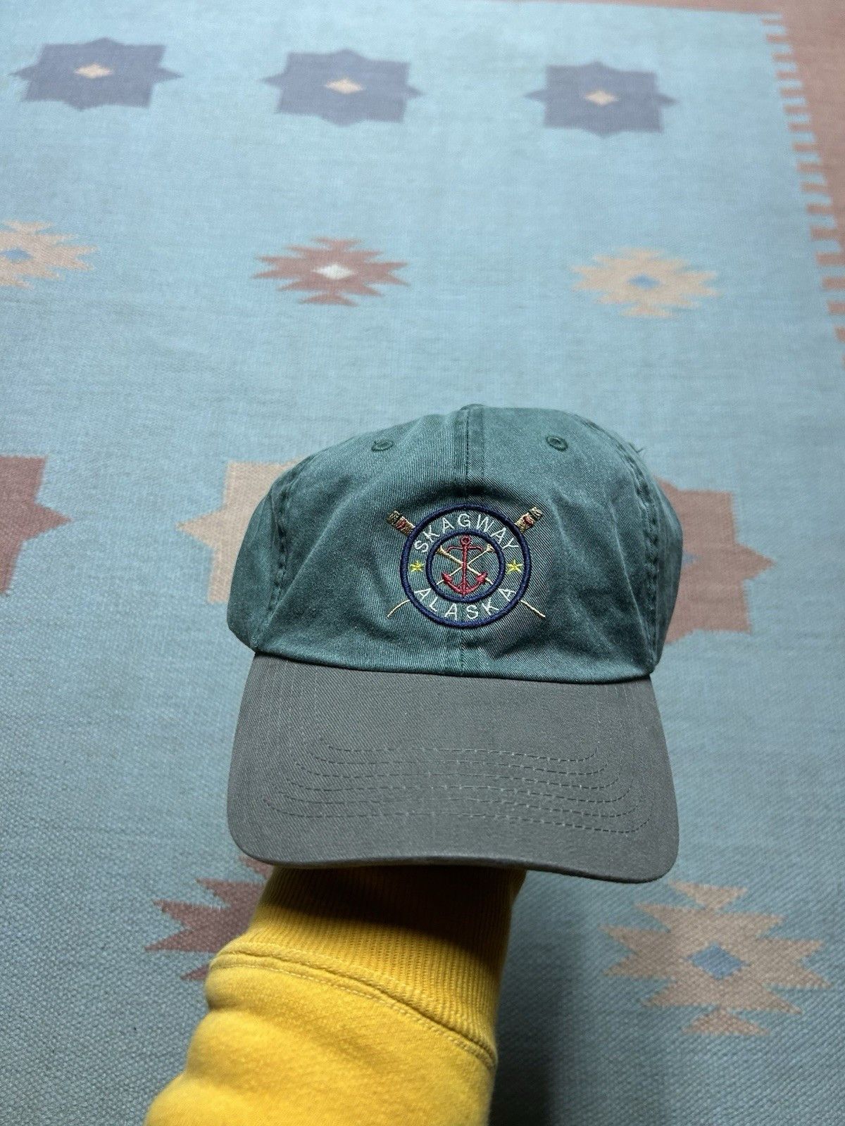 Vintage Vtg strapback hat Skagway Alaska embroidered green anchor Size ONE SIZE - 2 Thumbnail