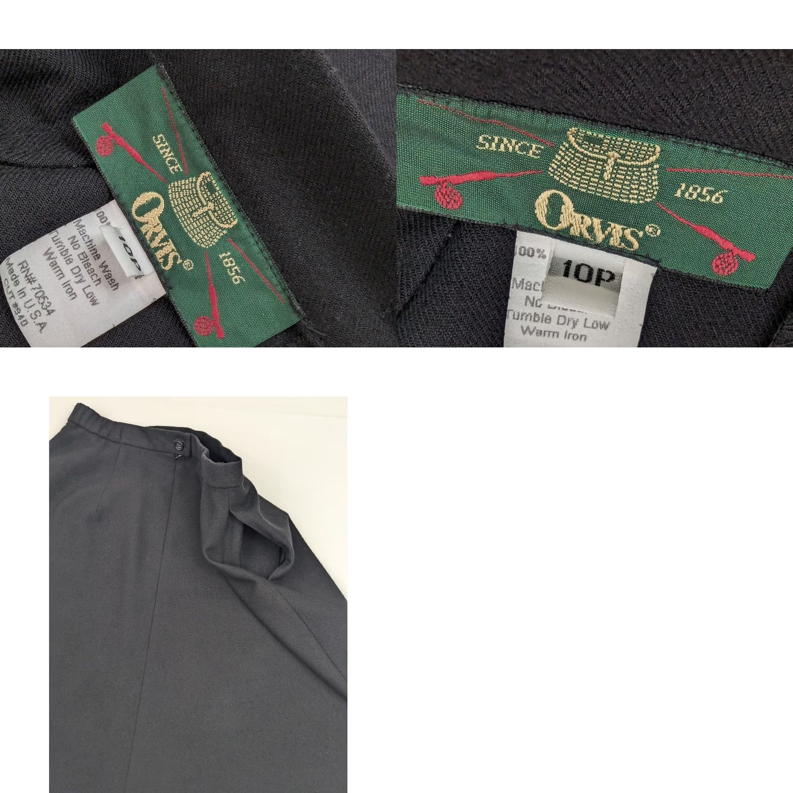 Orvis Orvis Skirt Women 10P Pleated Knee Length Black Polyester Tweed Vintage 90s Style Slit Elastic Waist Wool-Look Button Zip Closure Size 10P Petite Size 32" / US 10 / IT 46 - 8 Thumbnail