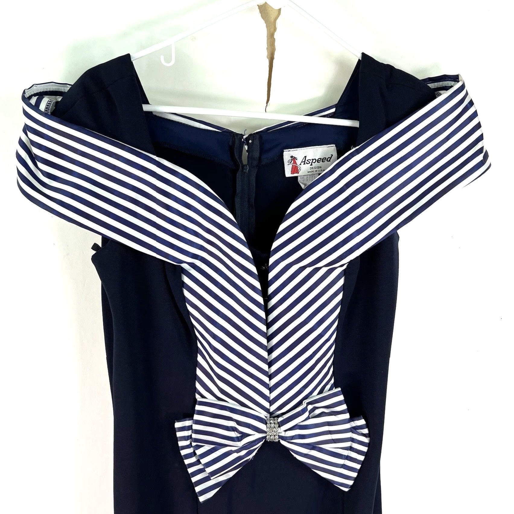 Speedo Vintage Aspeed Design Dress Size L Blue Jeweled Bow Wrap Cold Shoulder US Made Size L / US 10 / IT 46 - 2 Thumbnail