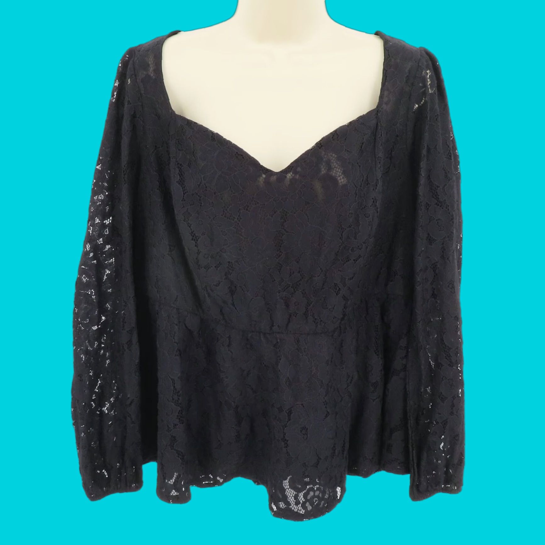 Torrid Torrid Blouse Shirt Women Large Black Floral Lace Sweetheart Neck Top Waist Elastic Puff Nylon Lace Floral Vintage No Size L / US 10 / IT 46 - 1 Thumbnail