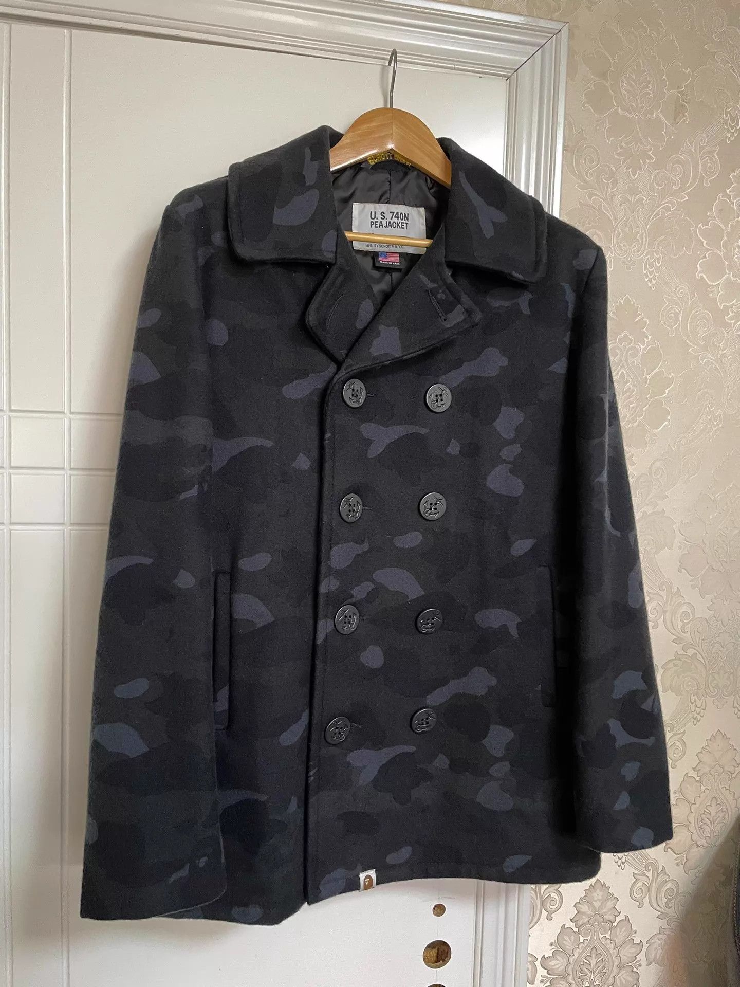 Bape BAPE X Schott U.S.740N PEA JACKET Black Camo Wool XL Size US XL / EU 56 / 4 - 3 Thumbnail