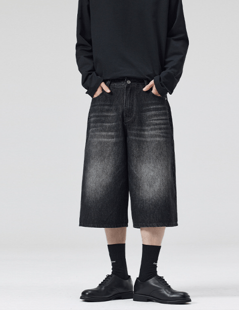 Japanese Brand × Jean Distressed wide-leg whisker loose men's denim shorts Size US 32 / EU 48 - 1 Thumbnail
