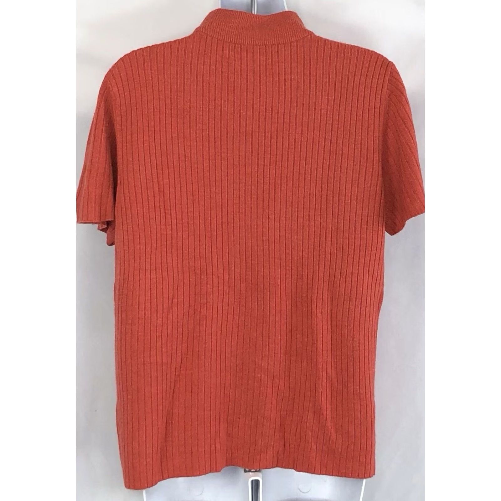 Vintage Vintage Requirements MockNeck Top XL Orange Ribbed Knit Short Sleeve Y2K Preppy Size XL / US 12-14 / IT 48-50 - 3 Thumbnail