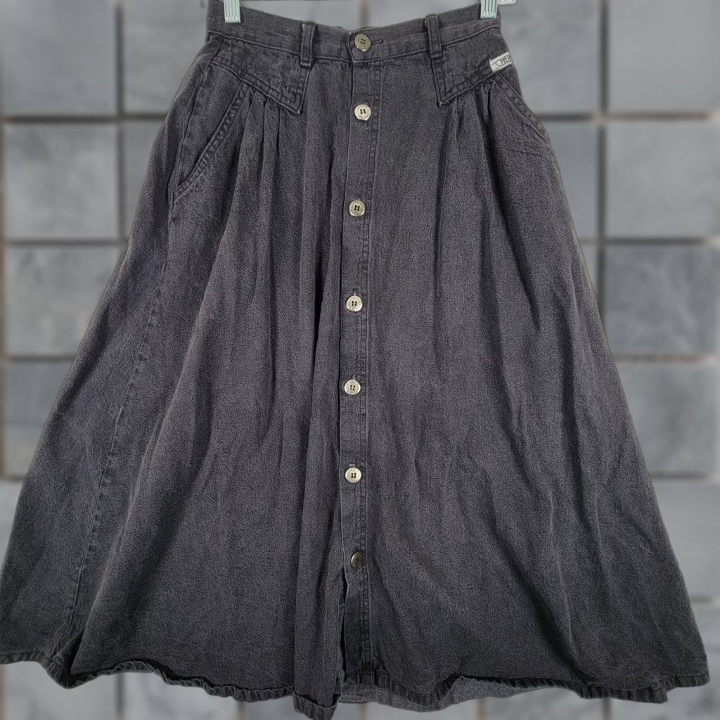 Cherokee VINTAGE Cherokee Denim Skirt A-Line Midi Button Up High Rise Size 8 Blue Women Size 30" / US 8 / IT 44 - 1 Thumbnail