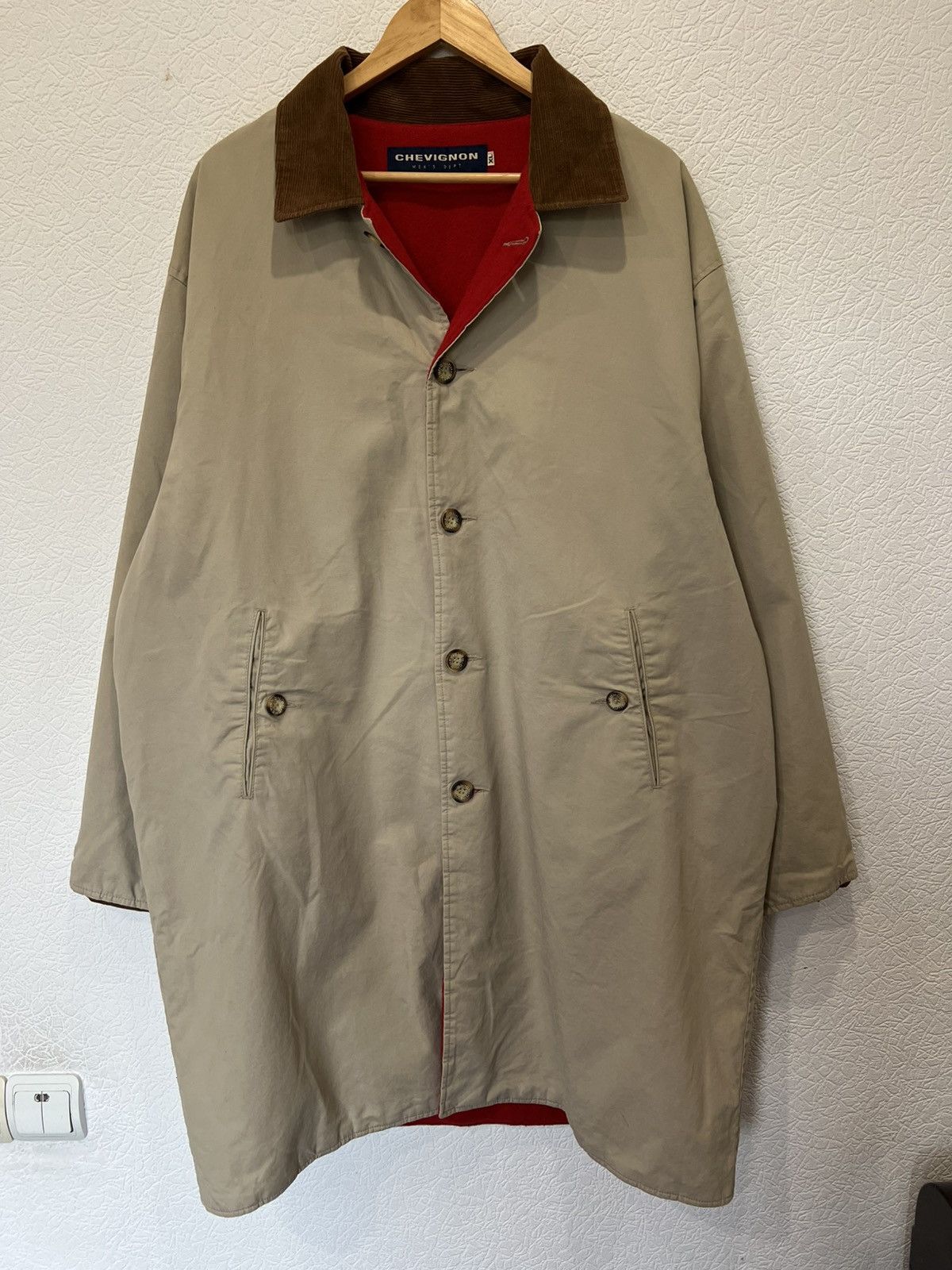 Chevignon Classic Jacket Coat Beige Mens Corduroy Collar