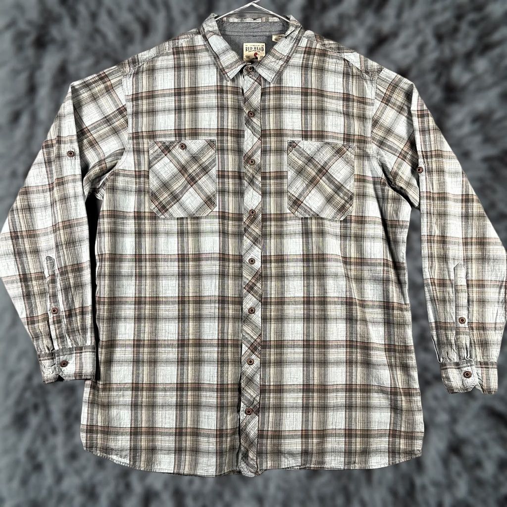 Vintage Red Head Brand Shirt Mens 2XL Tall Gray Brown Plaid Button Up Outdoor Workwear Size US XXL / EU 58 / 5 - 1 Thumbnail