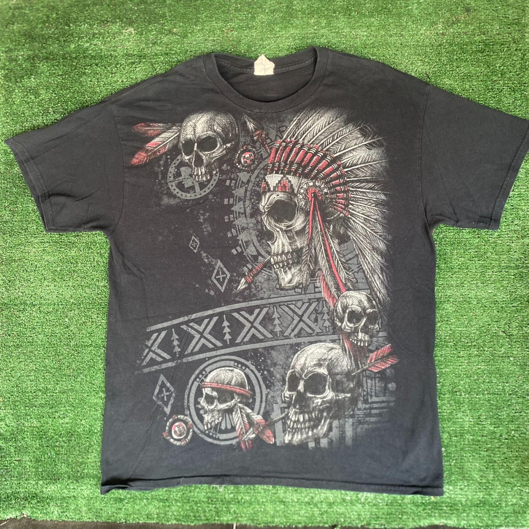 Gildan Vintage Y2K Native Skull Shirt Western Goth Punk Tee Size US L / EU 52-54 / 3 - 1 Thumbnail