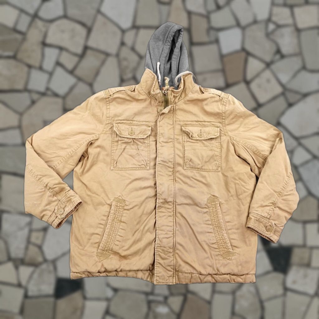 American Eagle Outfitters VINTAGE American Eagle Jacket Mens Quilted Field Utility Barn Coat 2XL Khaki Beige Hooded Full Zip Lined Insulated Pockets Autumn Winter Y2K Mens Size US XXL / EU 58 / 5 - 1 Thumbnail