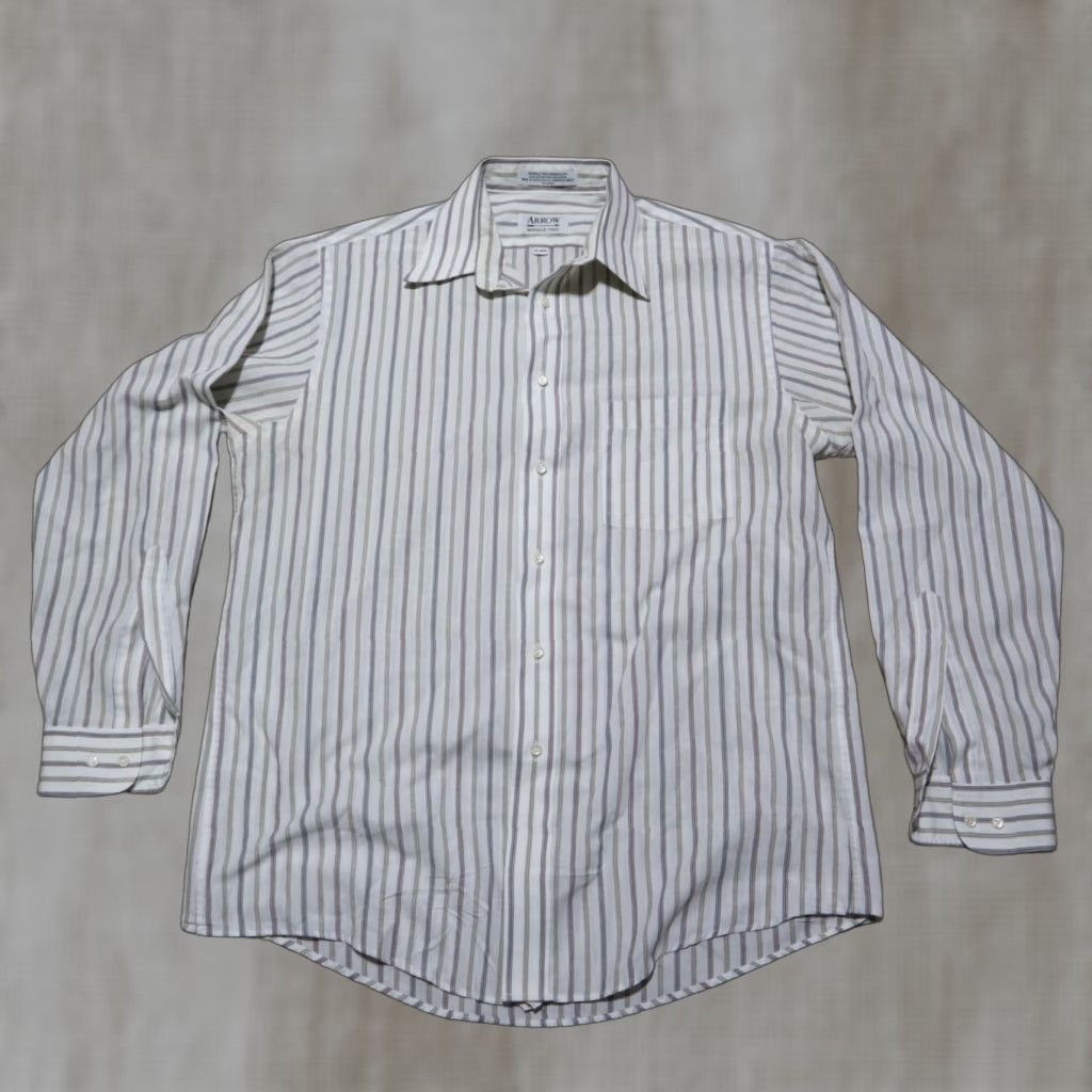 Arrow Arrow Shirt Men 16 White Striped Button-Down Button-Up Casual Chambray Cotton Blend 1960s American Mens Size US L / EU 52-54 / 3 - 1 Thumbnail