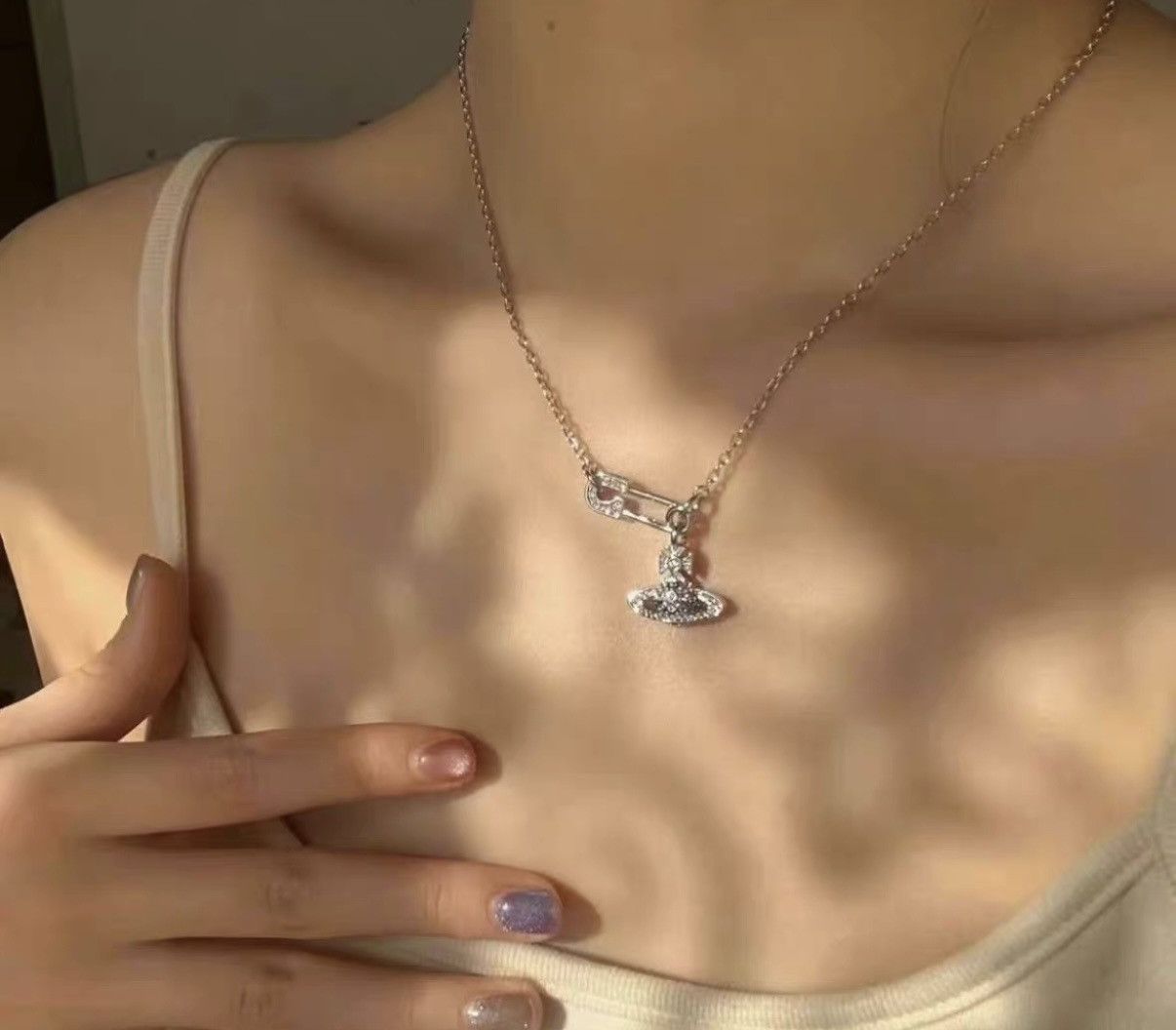 Vivienne Westwood White Diamond Saturn Necklace