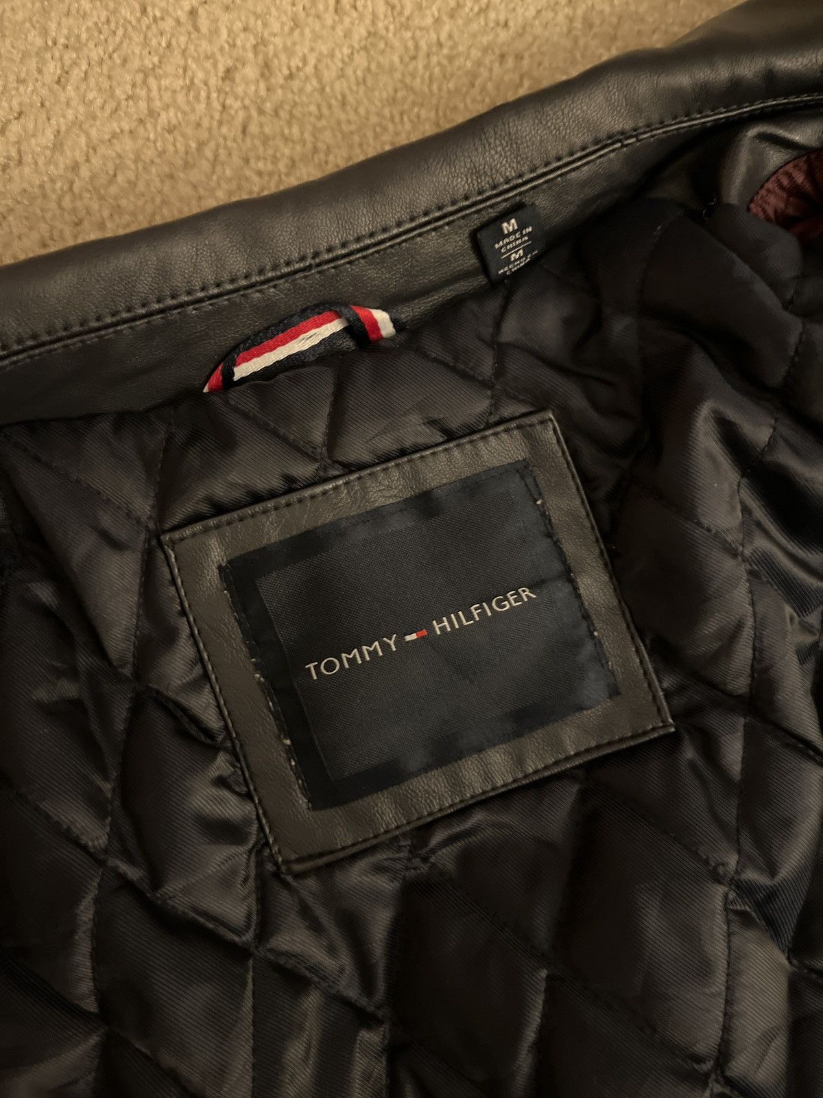 Navy Blue Leather Jacket Tommy Hilfiger