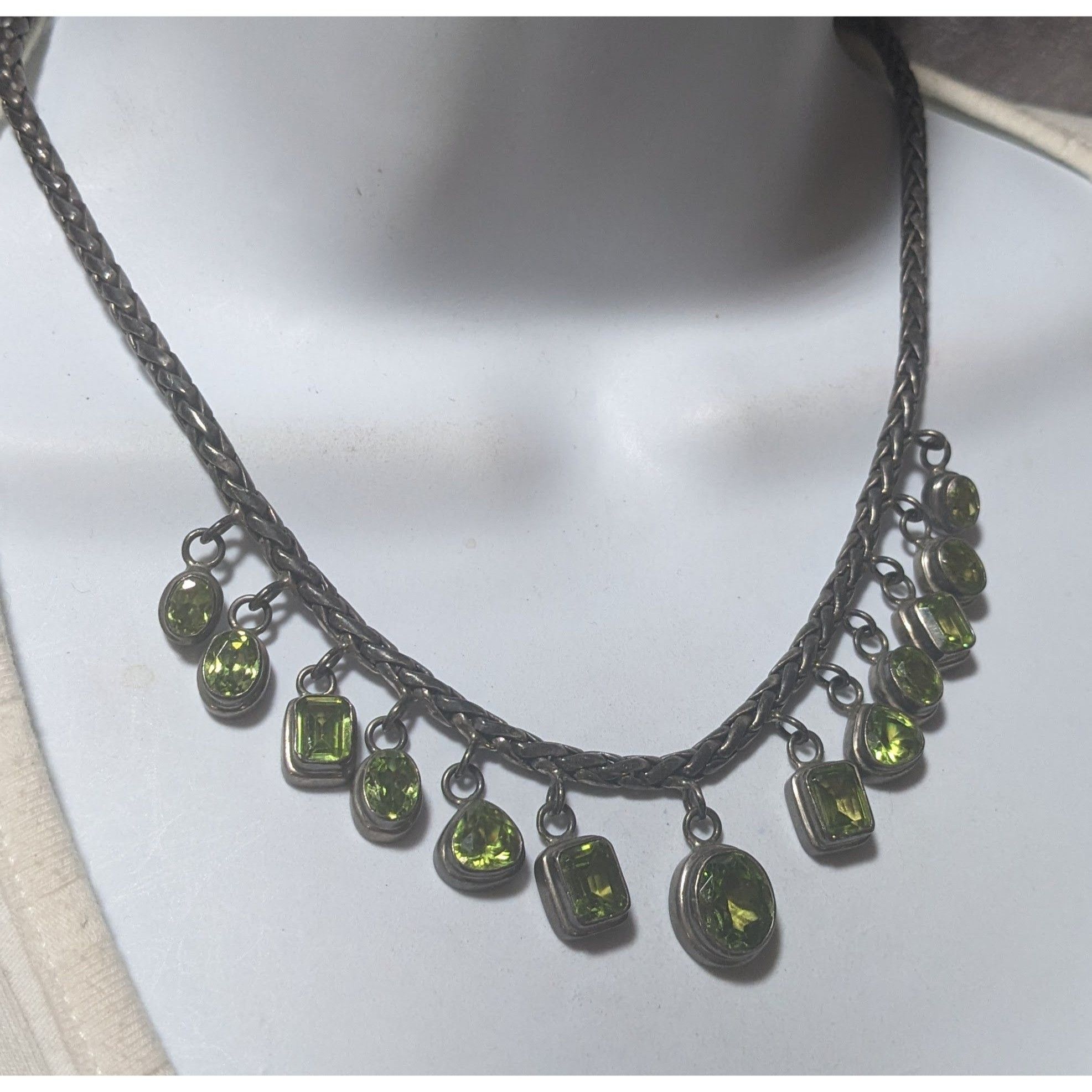 Other Vintage Sterling Silver Peridot Gemmed Fringe Necklace Size ONE SIZE - 3 Thumbnail