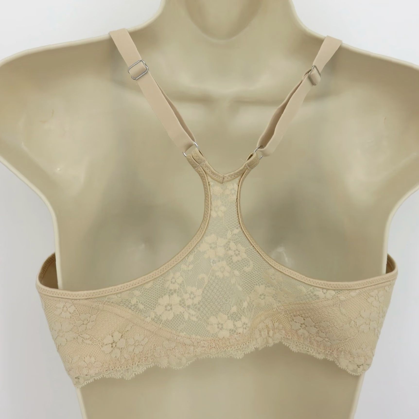 Vintage Maidenform Bra 36B 07112 One Fab Fit Front Closure T Back Lace Beige Womens Size ONE SIZE - 6 Thumbnail