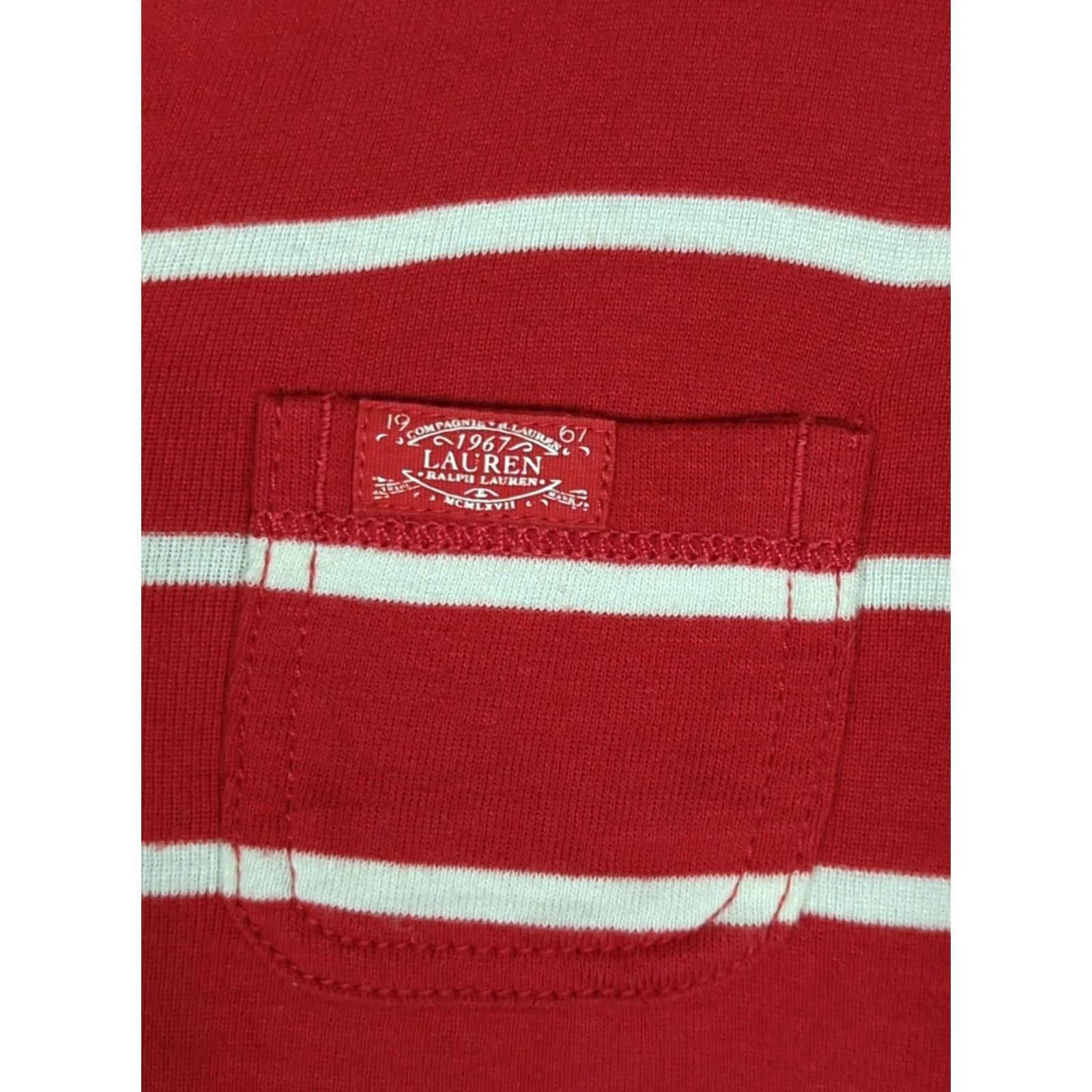 Ralph Lauren VINTAGE Lauren Ralph Lauren Top Women M Red Striped 3/4 Sleeve 100% Cotton Henley Shirt Size M / US 6-8 / IT 42-44 - 6 Thumbnail