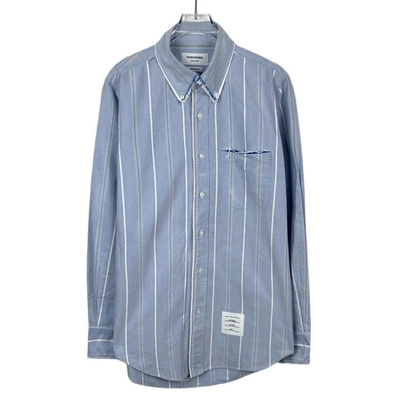 Thom Browne Thom Browne Blue striped lapel single-breasted cotton long- Size US M / EU 48-50 / 2 - 1 Thumbnail