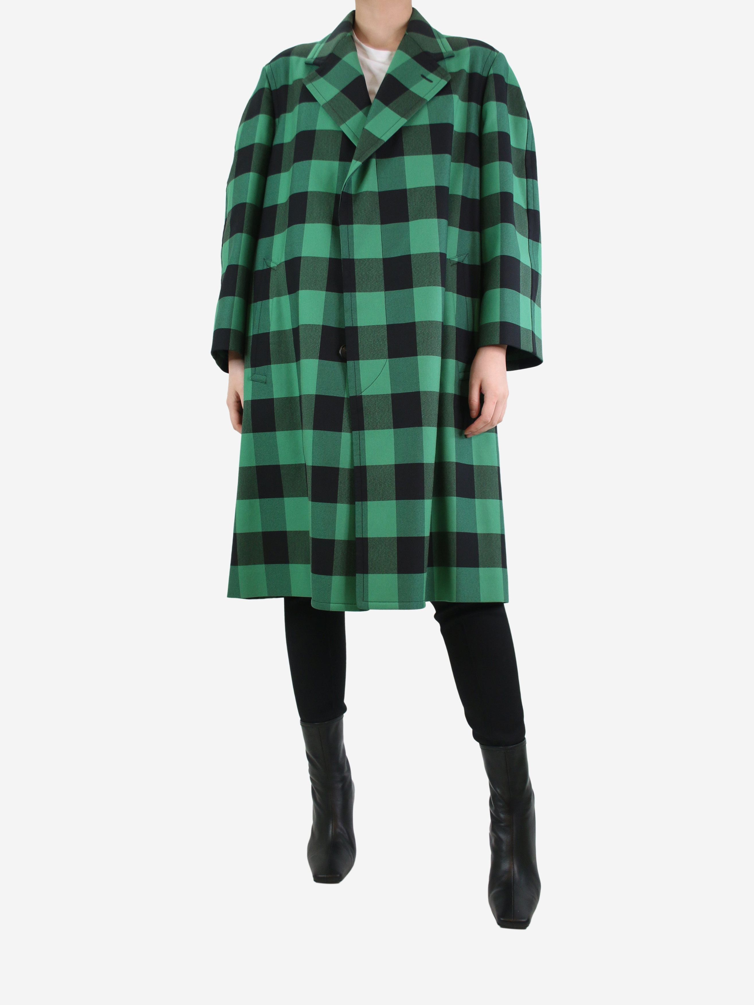 image of Balenciaga Green And Black Check Coat - Size Uk 6, Women's