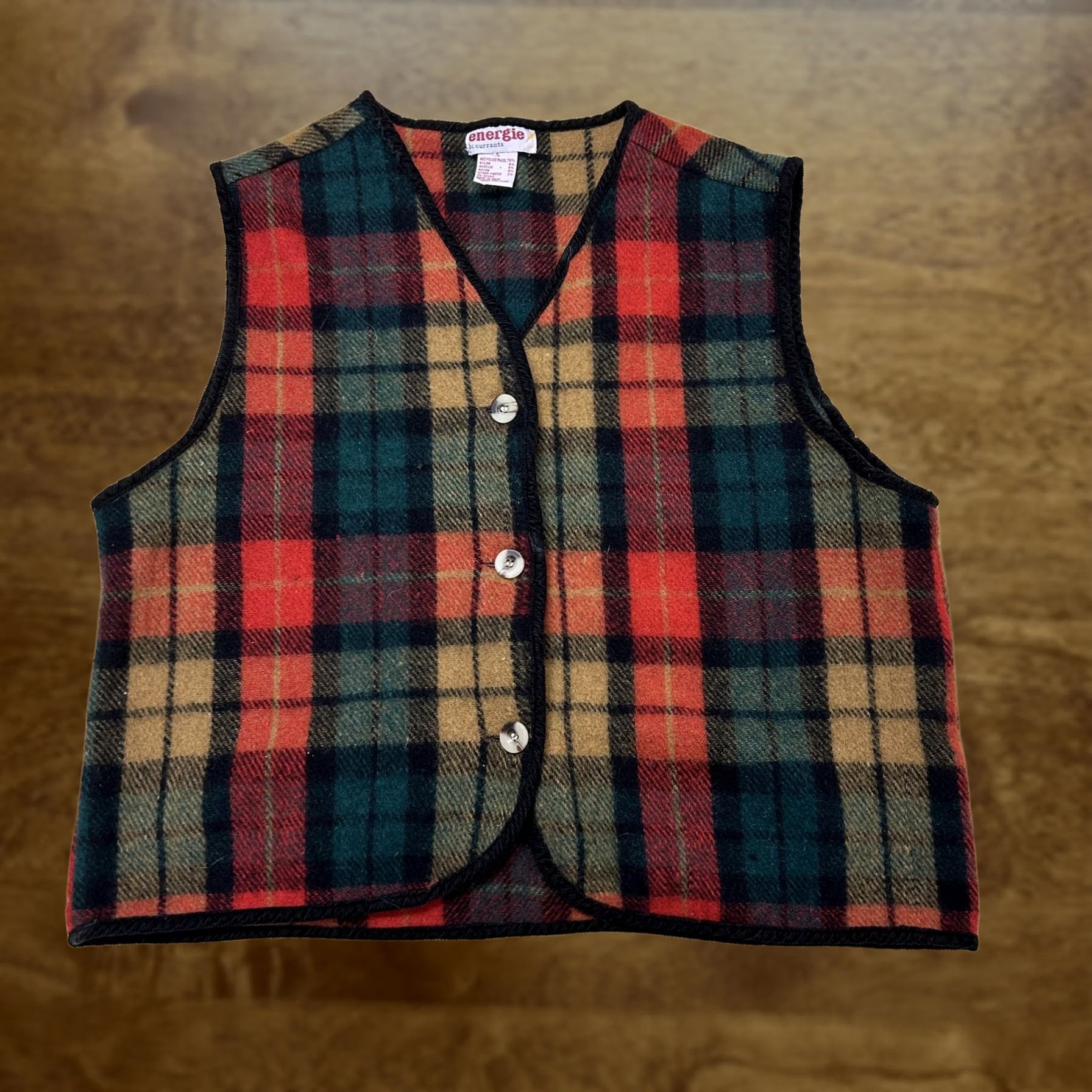 Energie Energie Sweater Vest Womens Large Multicolor V Neck Plaid Flannel Wool Blend Size L / US 10 / IT 46 - 1 Thumbnail