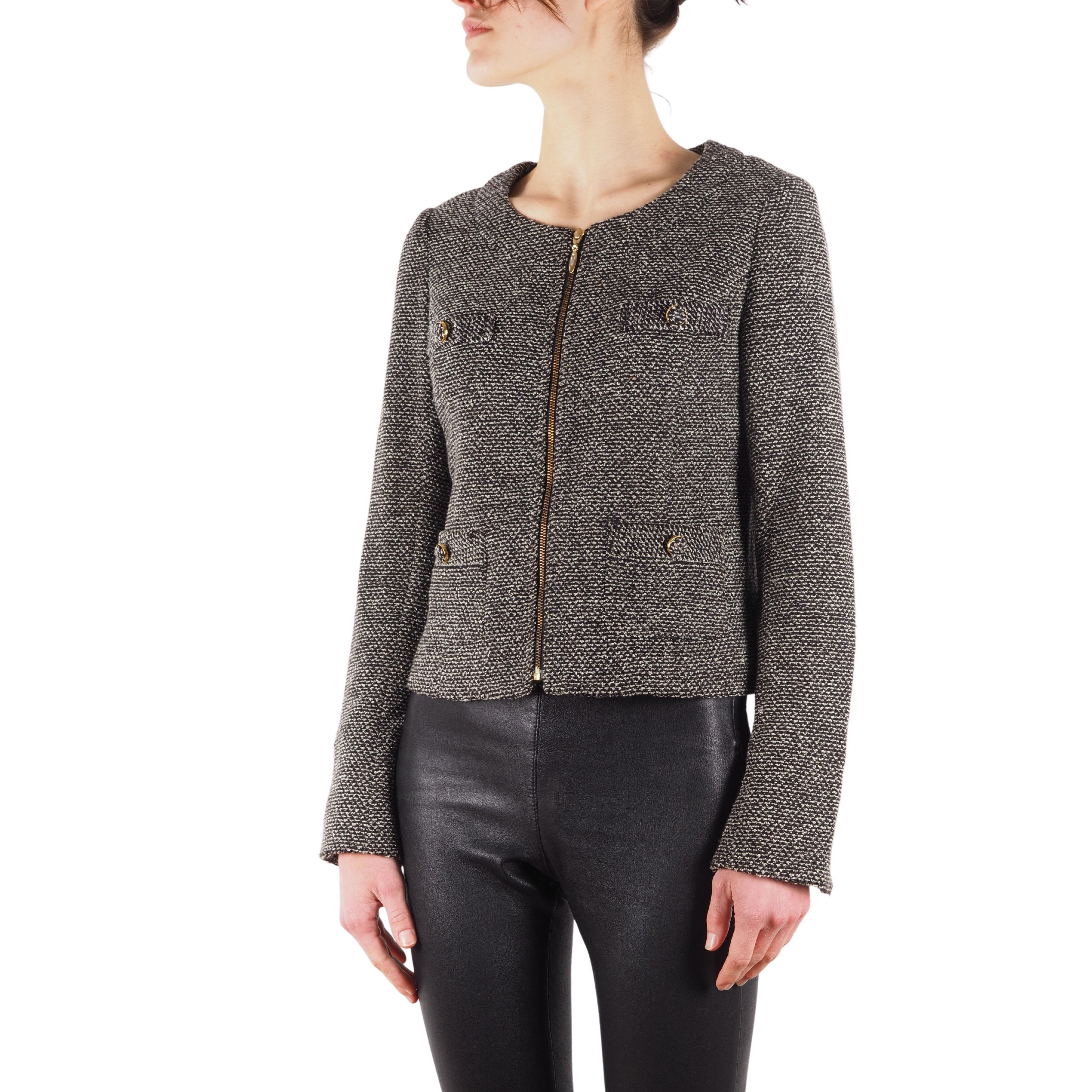 Japanese Brand ZAZIE Japan Women's Gray Tweed Zip Blazer Jacket Size L / US 10 / IT 46 - 1 Thumbnail
