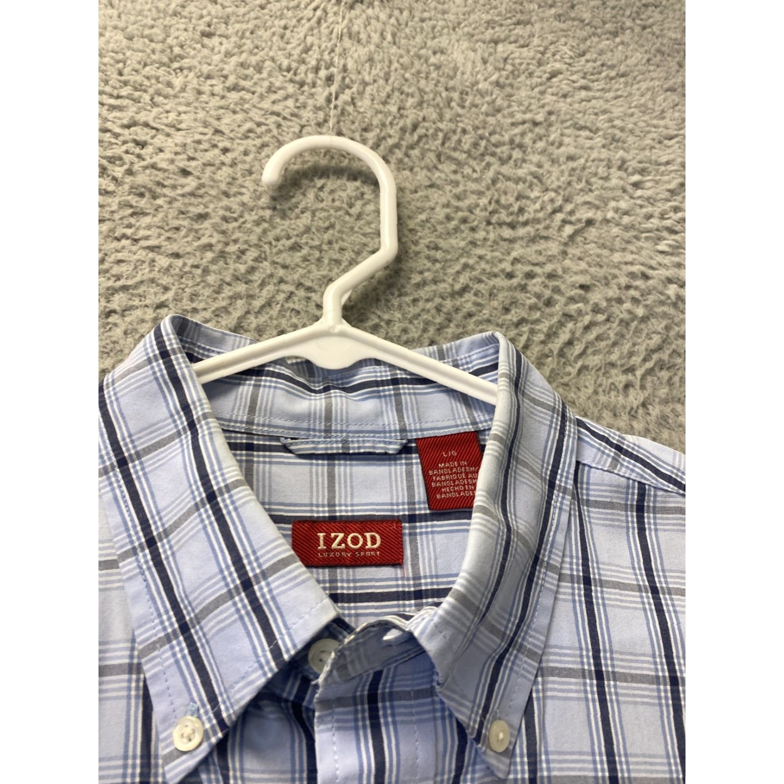 Izod IZOD Button-Up Shirt Men's Large Blue Short Sleeve Regular Fit Solid Classic Size US L / EU 52-54 / 3 - 3 Thumbnail