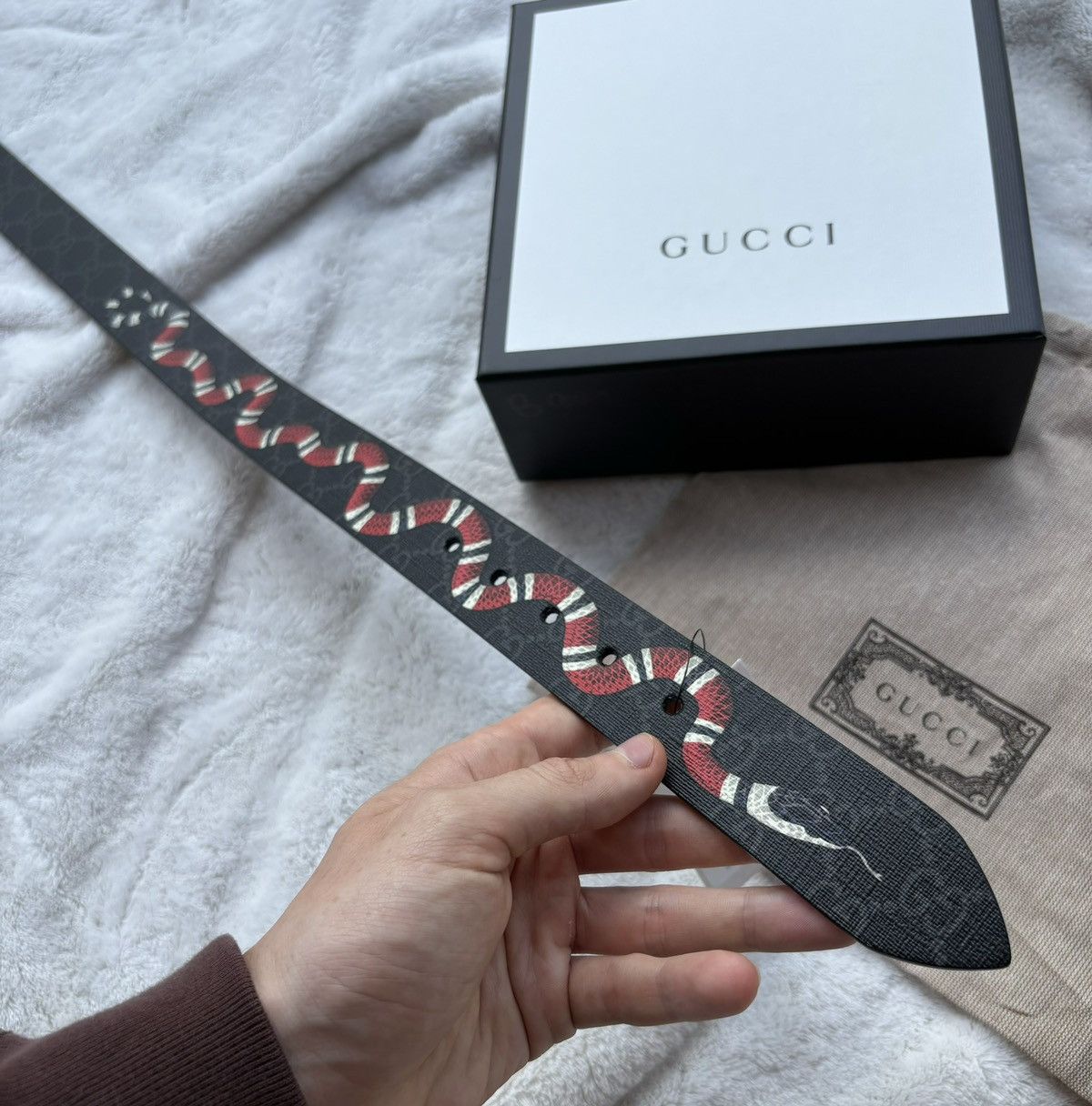 Gucci Gucci Black GG Supreme King Snake Belt Size 32 - 3 Thumbnail