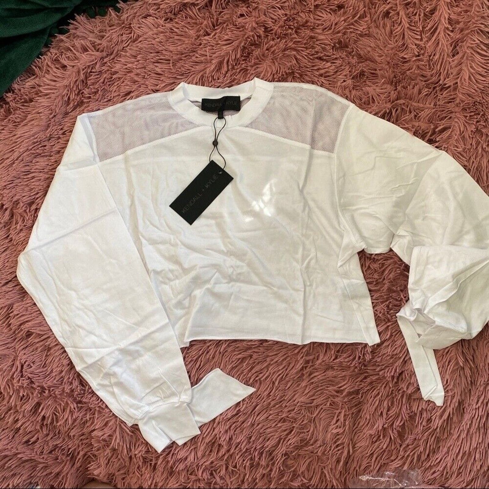 Other NWT Kendall & Kylie White Mesh Shoulder Long Sleeve Crop Top Size S / US 4 / IT 40 - 7 Thumbnail