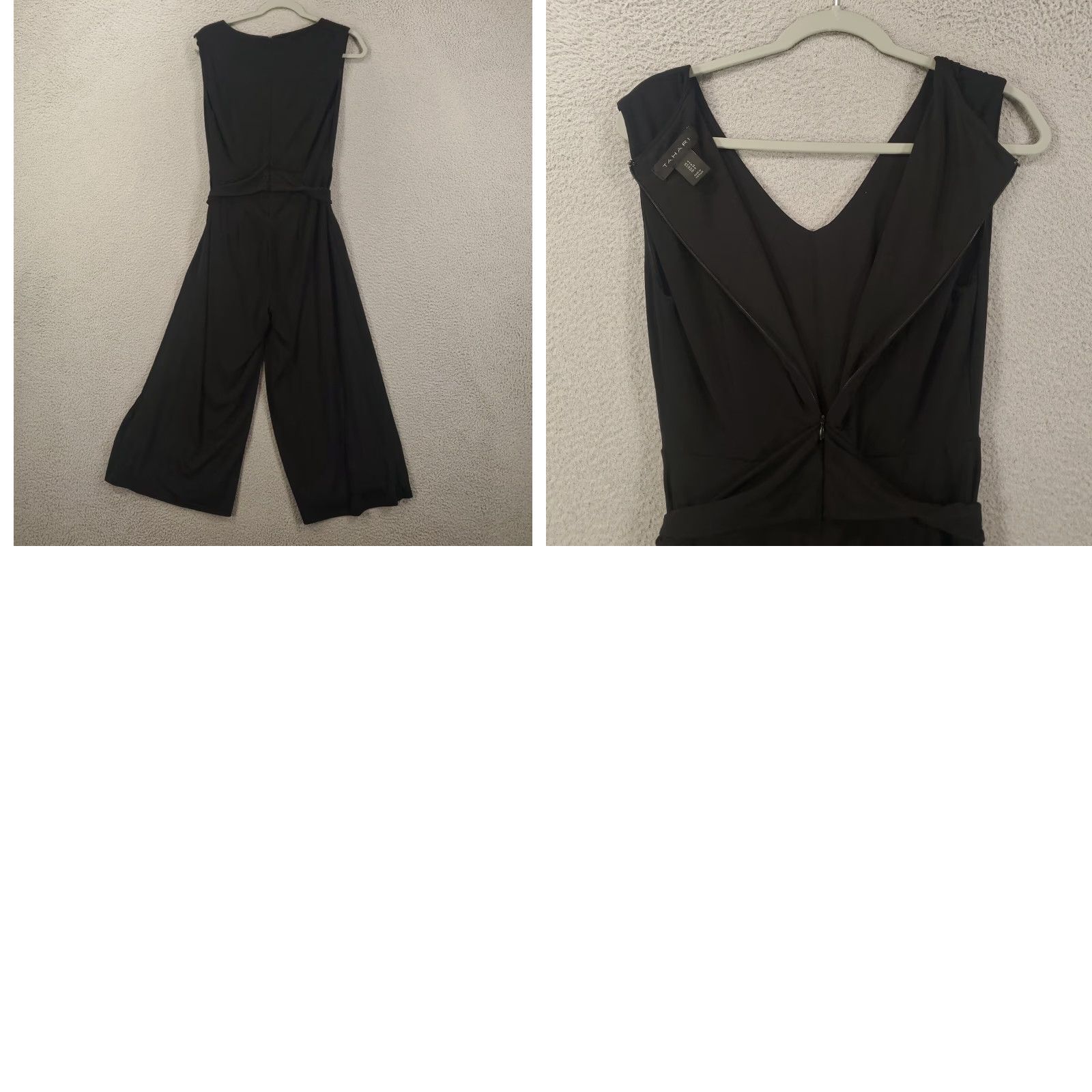 Vintage Tahari Womens Jumpsuit Size 4 Wide Leg Black Stretch Belted Zip Back V Neck Size 27" / US 4 / IT 40 - 8 Thumbnail