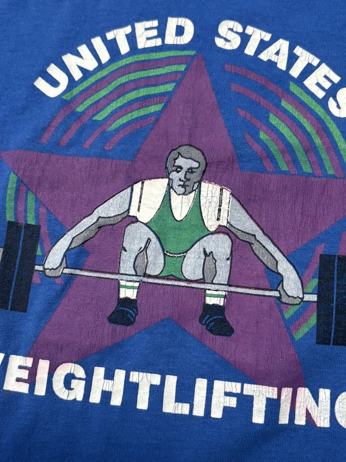 Vintage 80’s US Weightlifting Vintage Faded Blue Screen Stars Tee Size US M / EU 48-50 / 2 - 3 Thumbnail