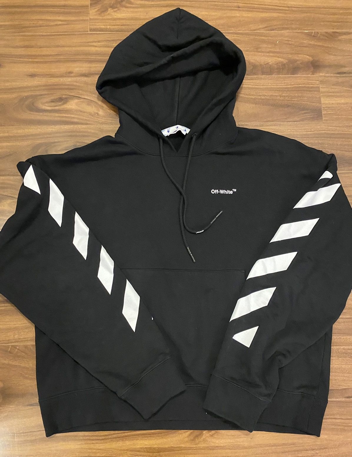 image of Off White x Virgil Abloh Off-White Black Diag Hoodie Boxy Size Xxl Virgil, Men's