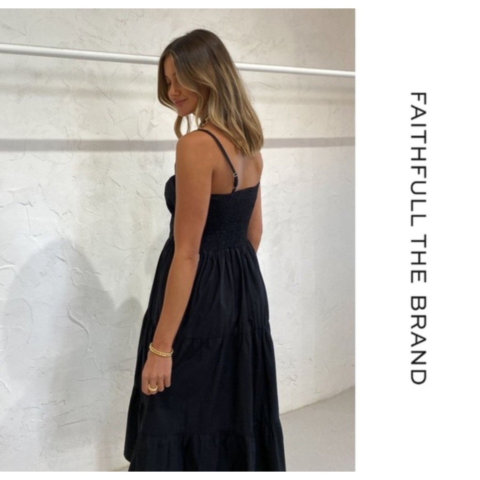 FAITHFULL Faithfull the Brand Faithful Alexia Black Midi DRESS size 4 Size S / US 4 / IT 40 - 5 Thumbnail