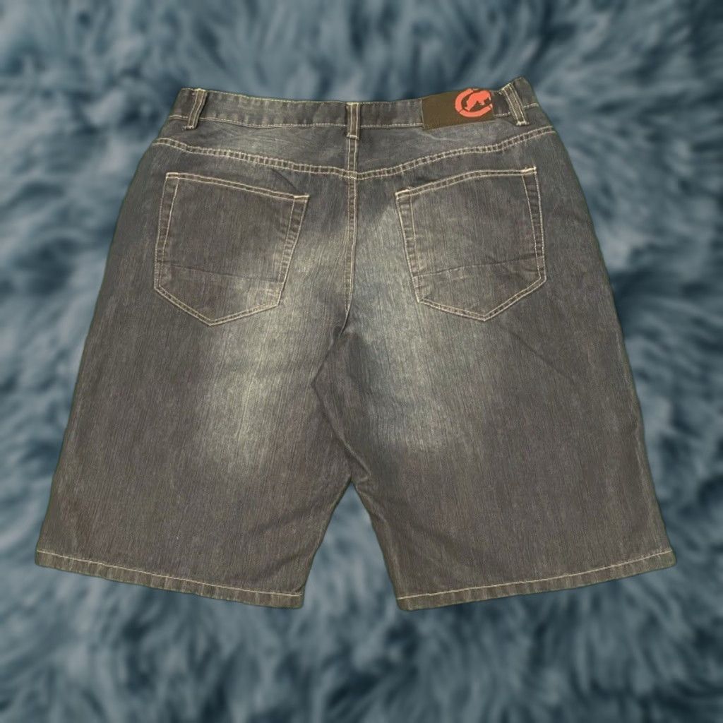 VINTAGE Ecko Unltd Baggy Skater Grunge Jean Shorts Mens 32 Jeans Dark Blue Y2K JNCO Grunge Hip Hop 90s